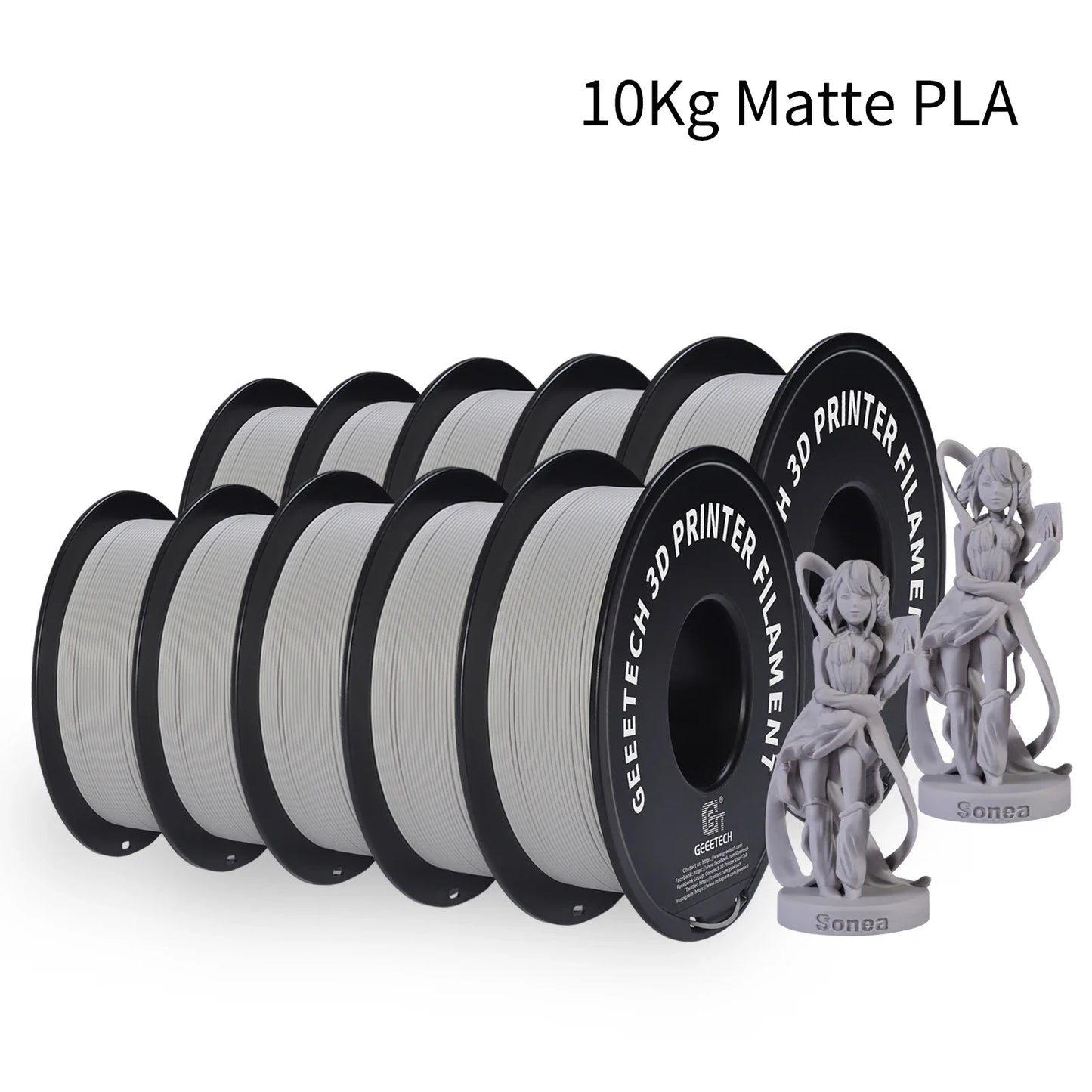 Geeetech Matte PLA Filament – 10KG Bulk Pack (10 × 1KG Spools, 1.75mm) – Smooth, Low-Gloss Finish
