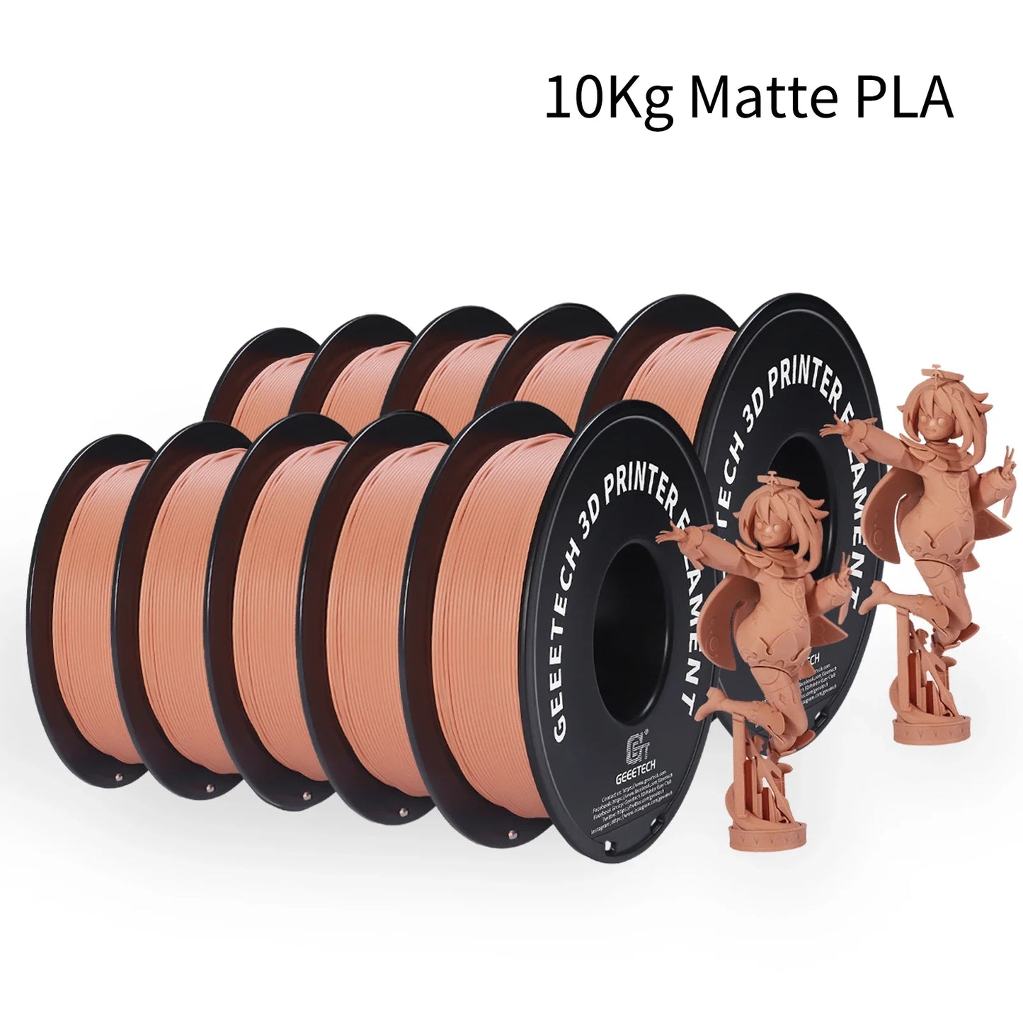 Geeetech Matte PLA Filament – 10KG Bulk Pack (10 × 1KG Spools, 1.75mm) – Smooth, Low-Gloss Finish