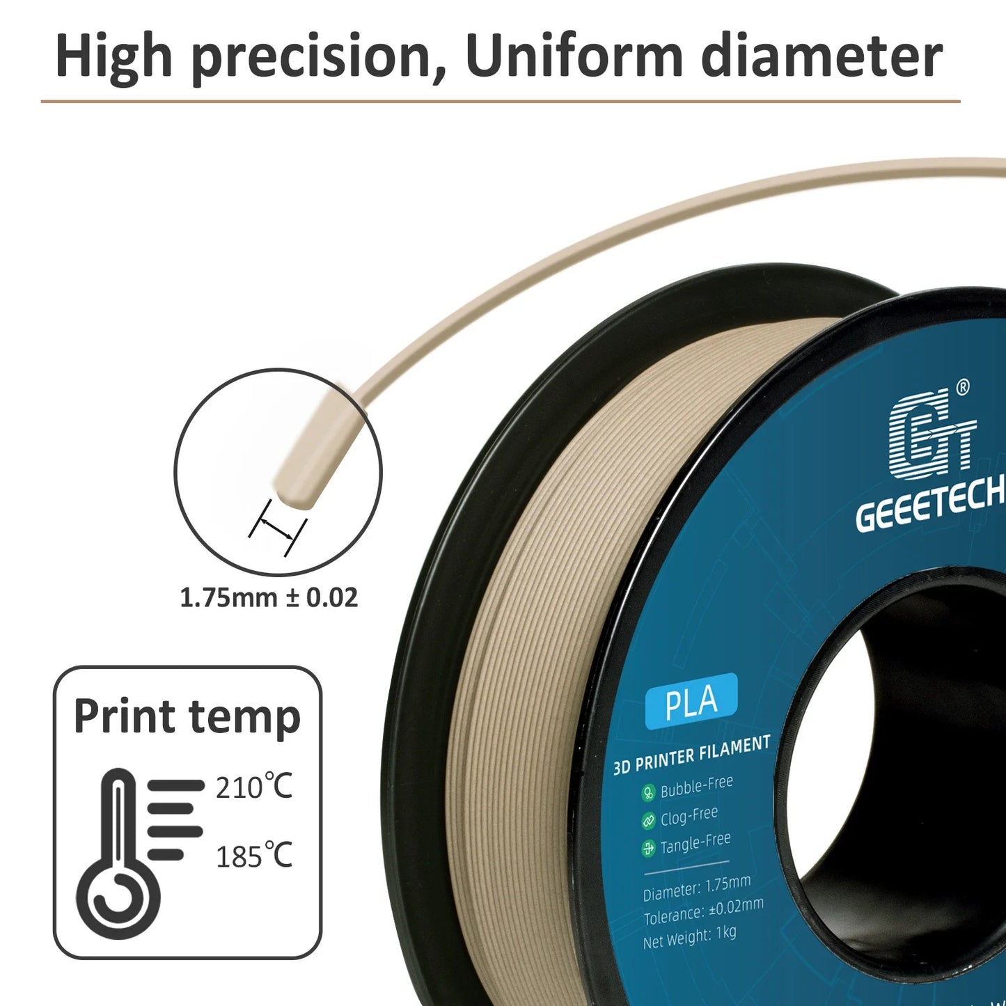 Geeetech Wood PLA Filament β 10KG Bulk Pack (10 Γ 1KG Spools, 1.75mm) β Natural Wood Texture for Realistic Prints