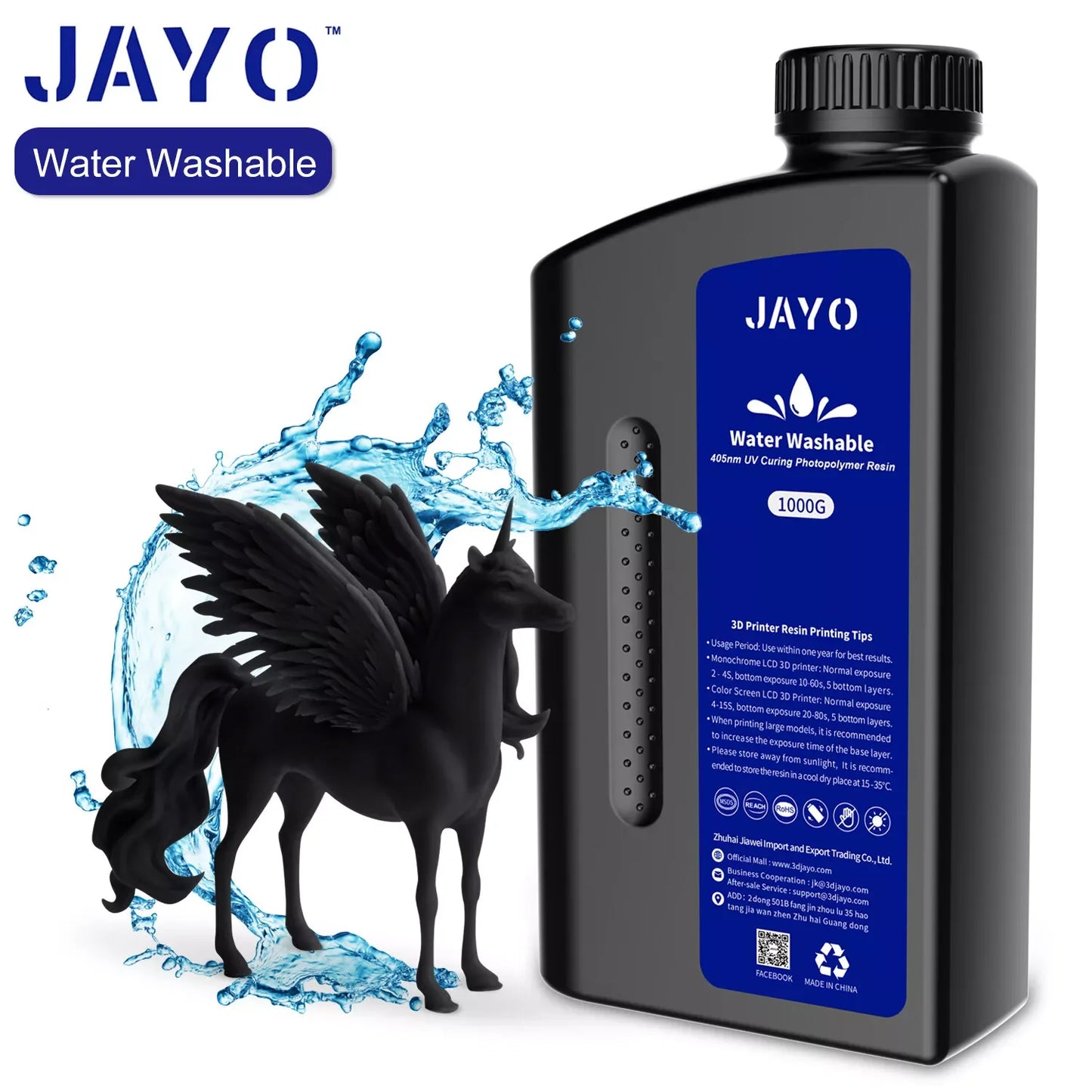 JAYO ABS-Like Standard 3D Printer Resin β 1KG β 395-405nm UV β Water Washable β High Precision & Fast Curing