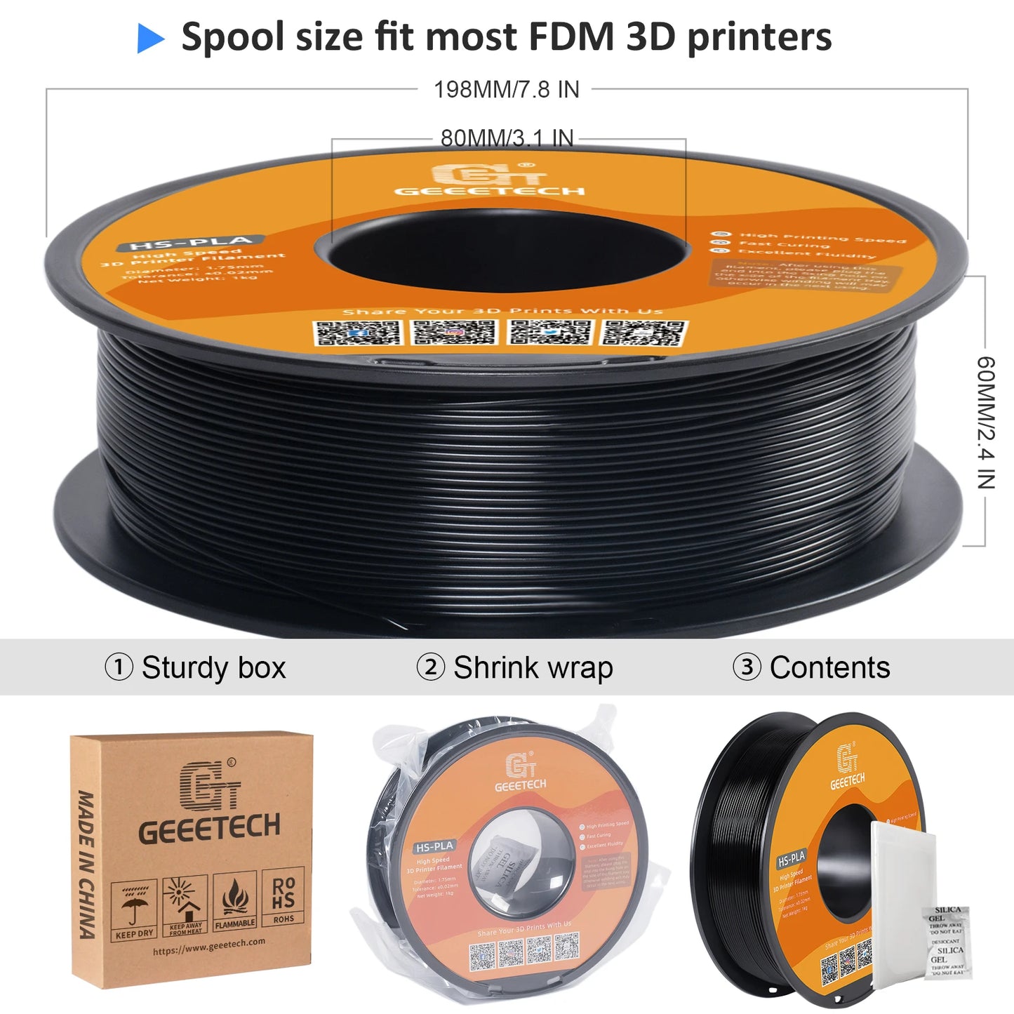 Geeetech HS-PLA High-Speed Filament ā 1.75mm, 1KG (2.2 lbs) Spool ā Fast Curing & Smooth Flow