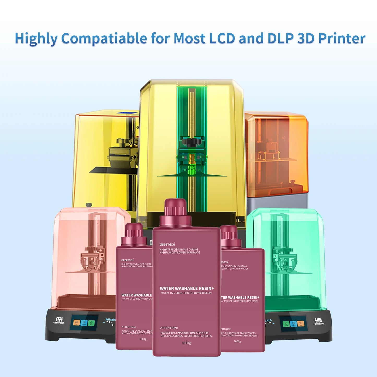 Geeetech Water Washable Resin β 405nm Low Odor, High Precision, Fast Curing for LCD 3D Printers (1KG)