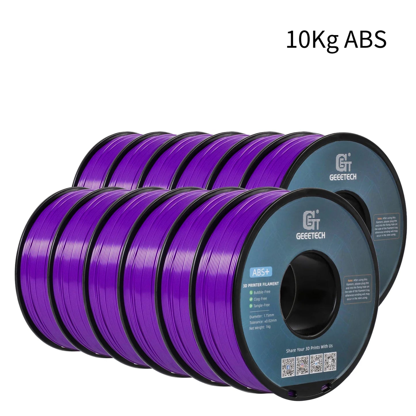 Geeetech ABS+ Filament β 10KG Bulk Pack (10 Γ 1KG Spools, 1.75mm) β Durable & Tangle-Free for Strong Prints