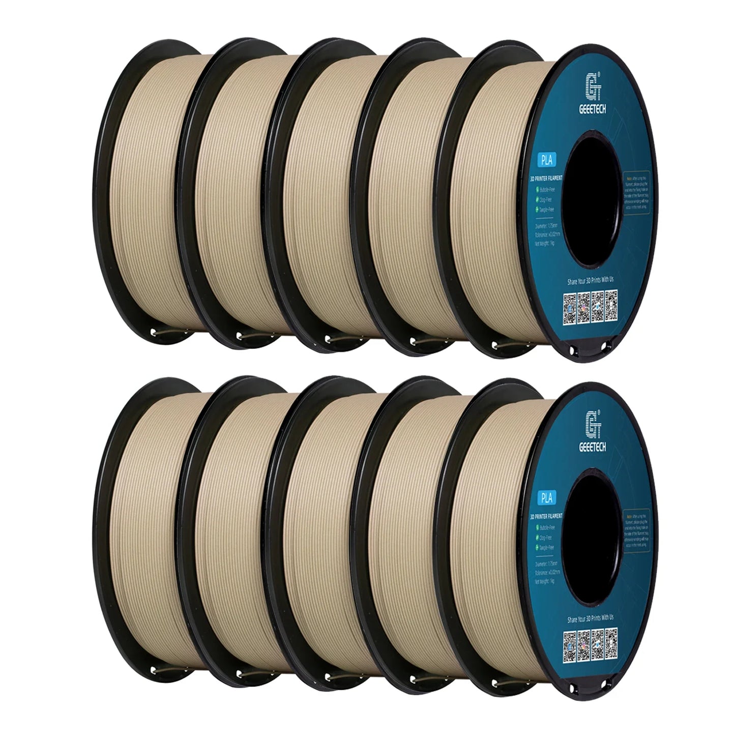 Geeetech Wood PLA Filament β 10KG Bulk Pack (10 Γ 1KG Spools, 1.75mm) β Natural Wood Texture for Realistic Prints