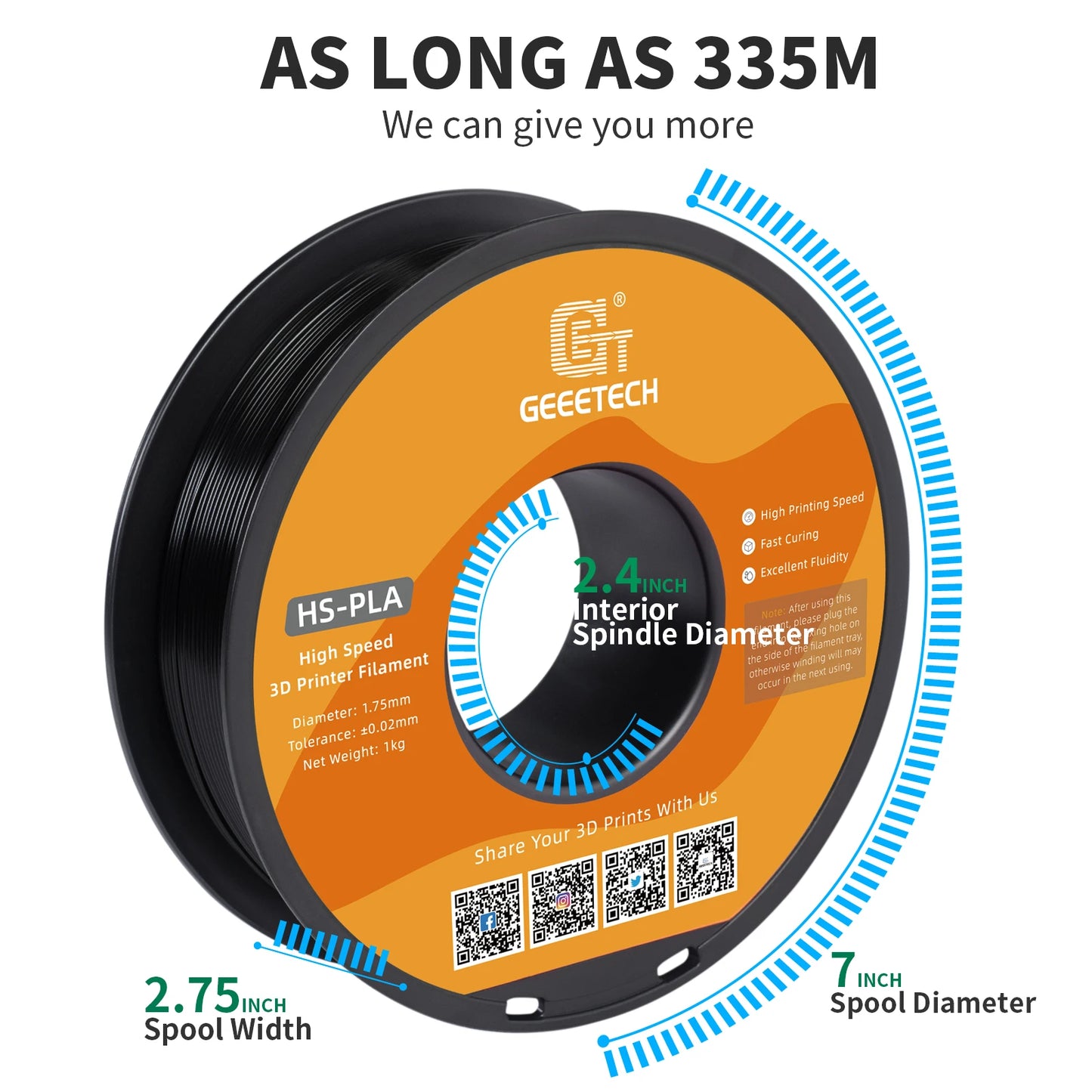 Geeetech HS-PLA High-Speed Filament ā 1.75mm, 1KG (2.2 lbs) Spool ā Fast Curing & Smooth Flow