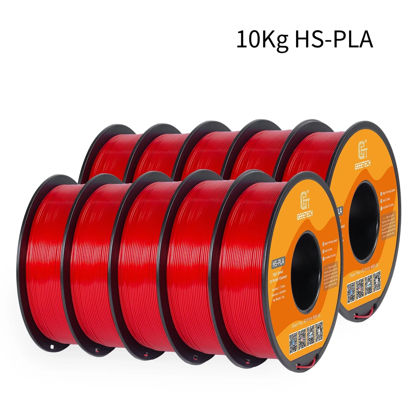 Geeetech High-Speed PLA Filament β 10KG Bulk Pack (10 Γ 1KG Spools, 1.75mm) β Fast Curing & Smooth Printing