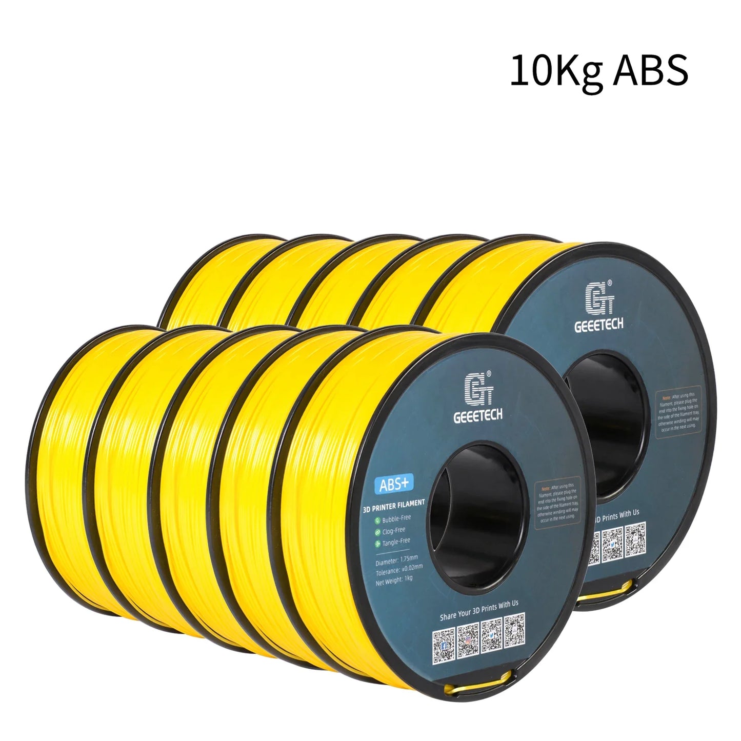 Geeetech ABS+ Filament β 10KG Bulk Pack (10 Γ 1KG Spools, 1.75mm) β Durable & Tangle-Free for Strong Prints