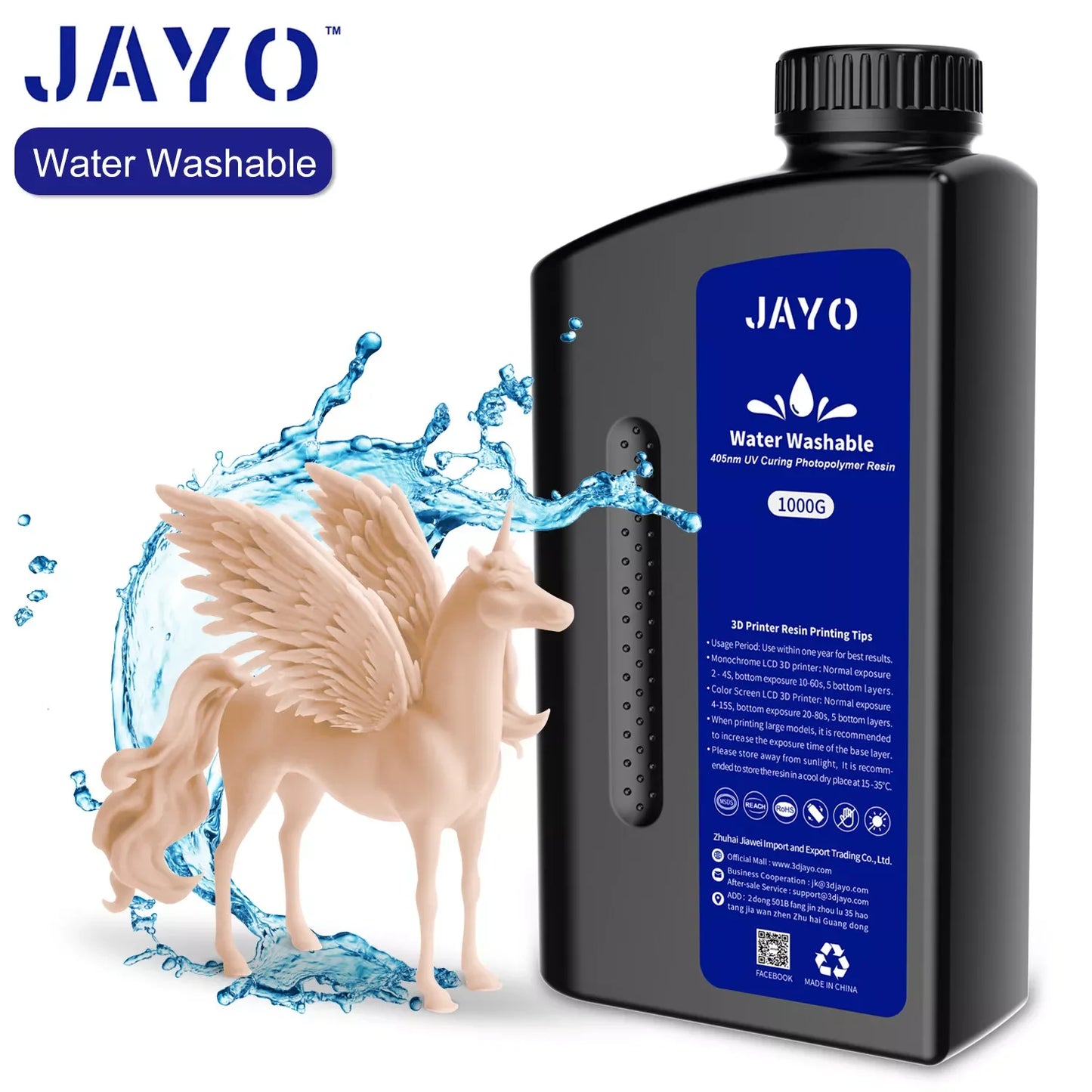 JAYO ABS-Like Standard 3D Printer Resin β 1KG β 395-405nm UV β Water Washable β High Precision & Fast Curing