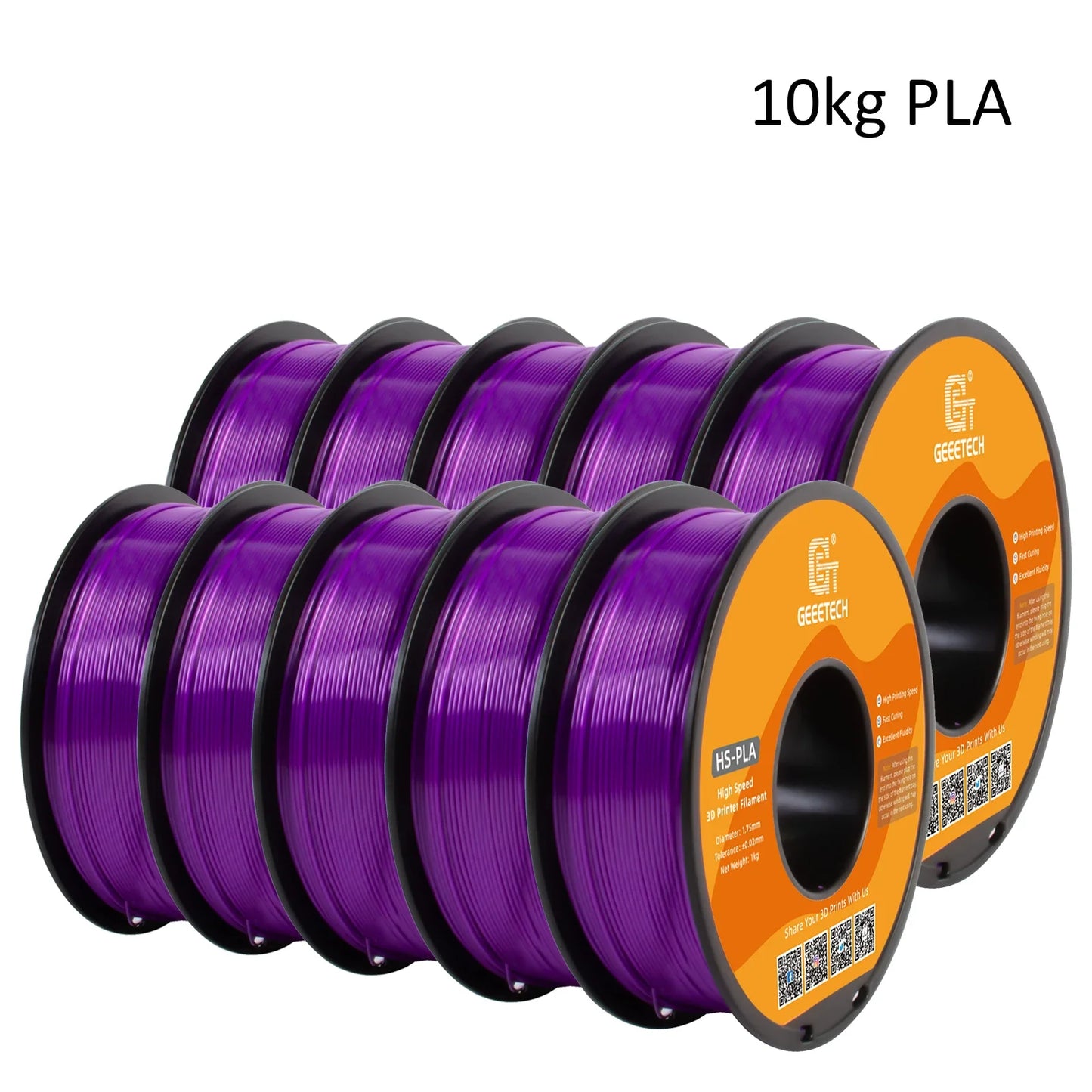 Geeetech High-Speed PLA Filament β 10KG Bulk Pack (10 Γ 1KG Spools, 1.75mm) β Fast Curing & Smooth Printing