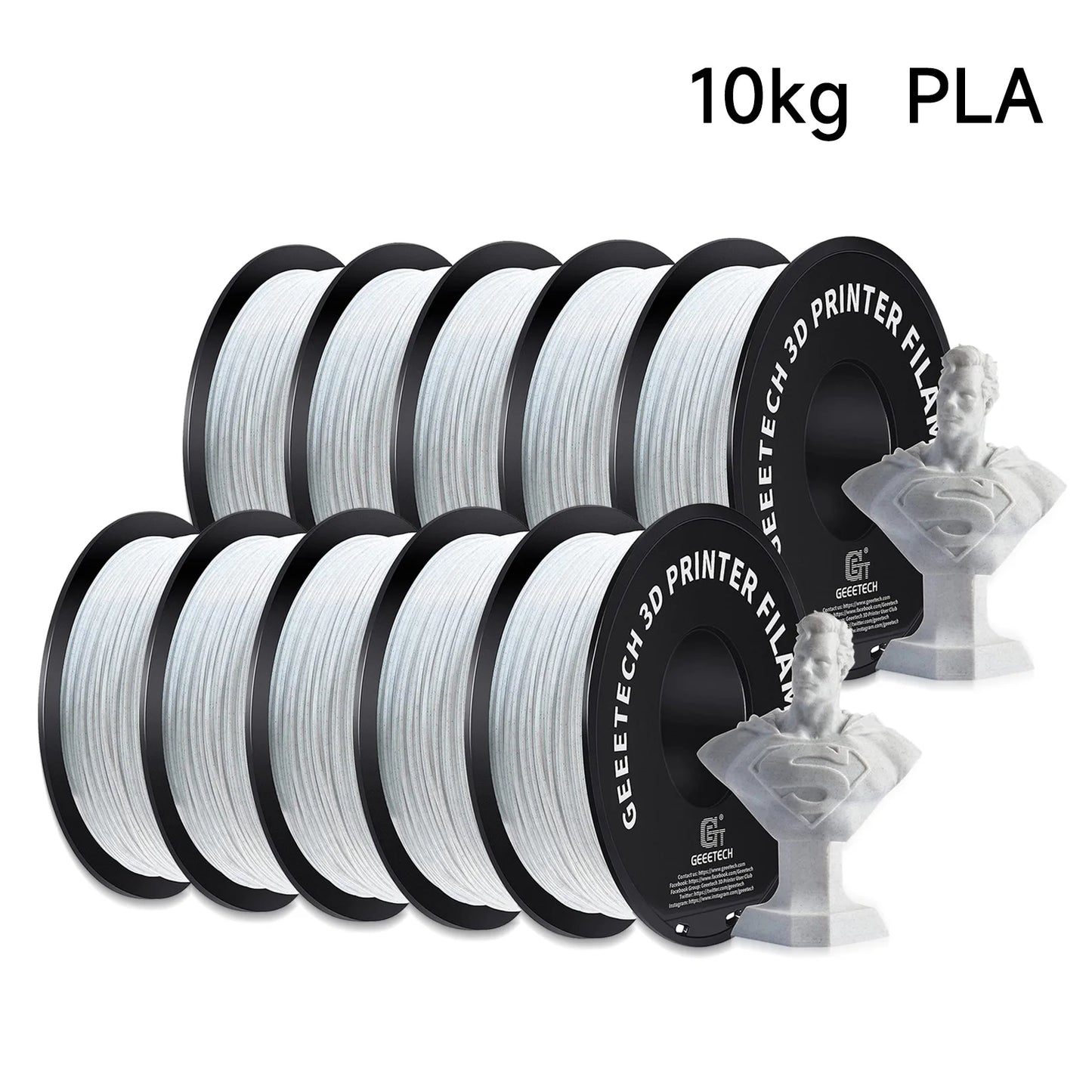 Geeetech Standard PLA Filament β 10KG Bulk Pack (10 Γ 1KG Spools, 1.75mm) β Tangle-Free, Β±0.03mm Accuracy