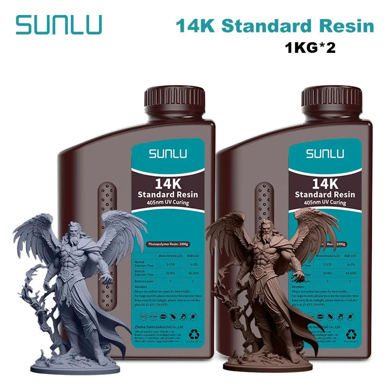SUNLU 14K Standard Resin 405nm UV for LCD 3D Printers ā 2KG Pack (1KG x 2 Bottles)