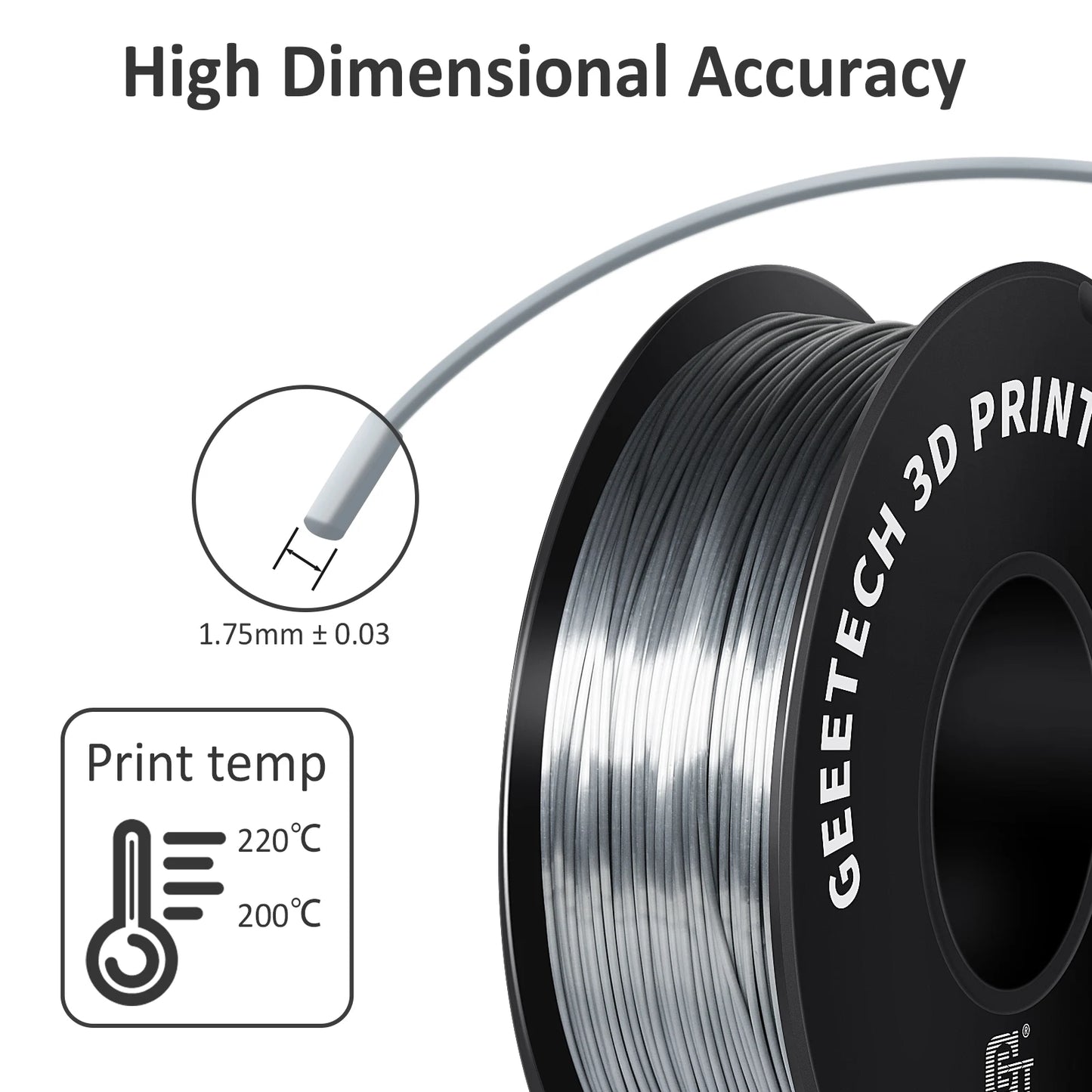 Geeetech Standard PLA Filament – 1.75mm, 1KG (2.2 lbs) Spool – ±0.03mm Accuracy