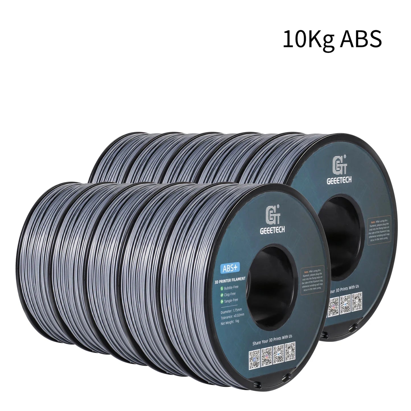 Geeetech ABS+ Filament – 10KG Bulk Pack (10 × 1KG Spools, 1.75mm) – Durable & Tangle-Free for Strong Prints