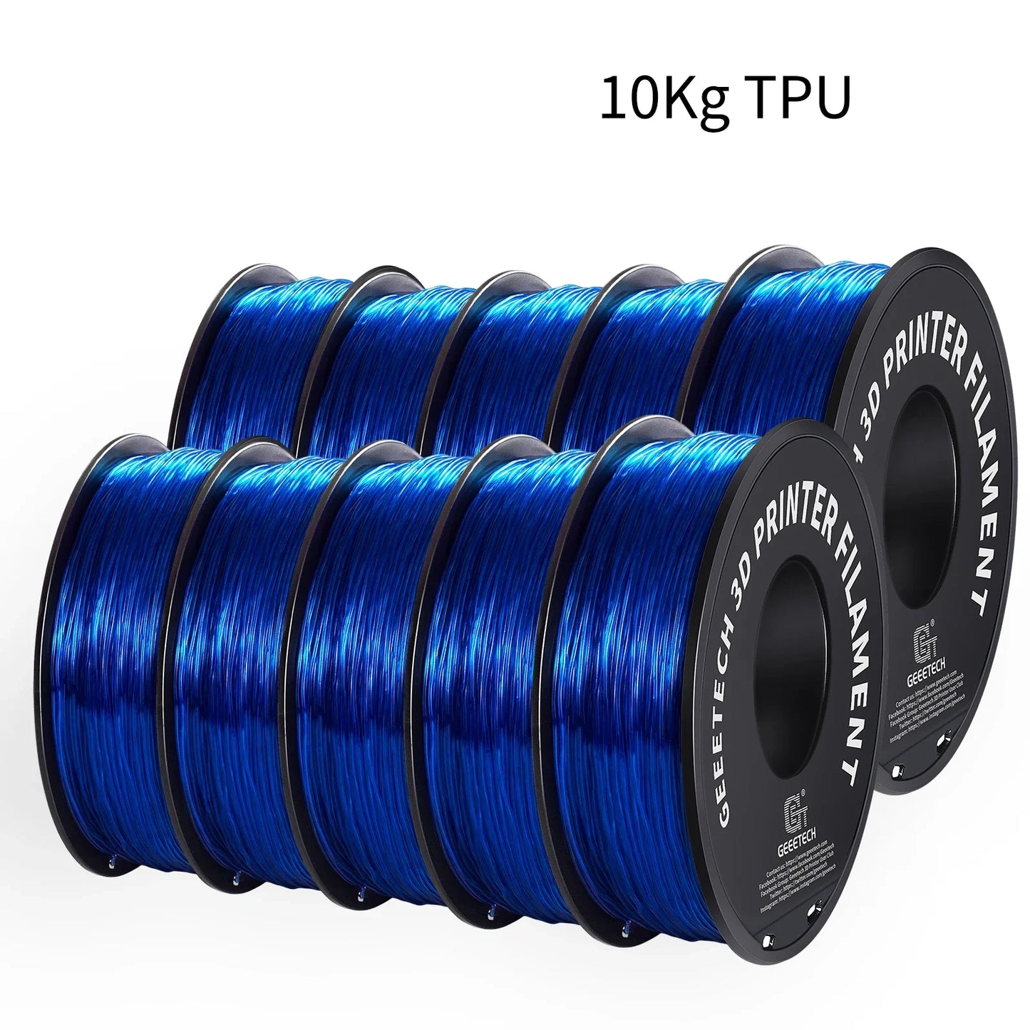 Geeetech TPU 3D Printer Filament – 10KG Bulk Pack (10 × 1KG Spools, 1.75mm) – Shore 95A, Flexible & Durable