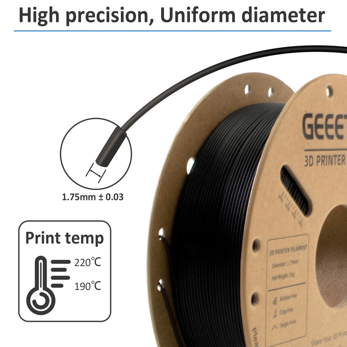 Geeetech TPU Flexible Filament – 1.75mm, 1KG (2.2 lbs) Spool – Shore 95A Hardness