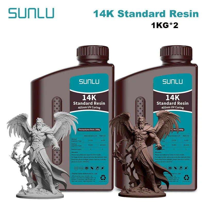 SUNLU 14K Standard Resin 405nm UV for LCD 3D Printers – 2KG Pack (1KG x 2 Bottles)