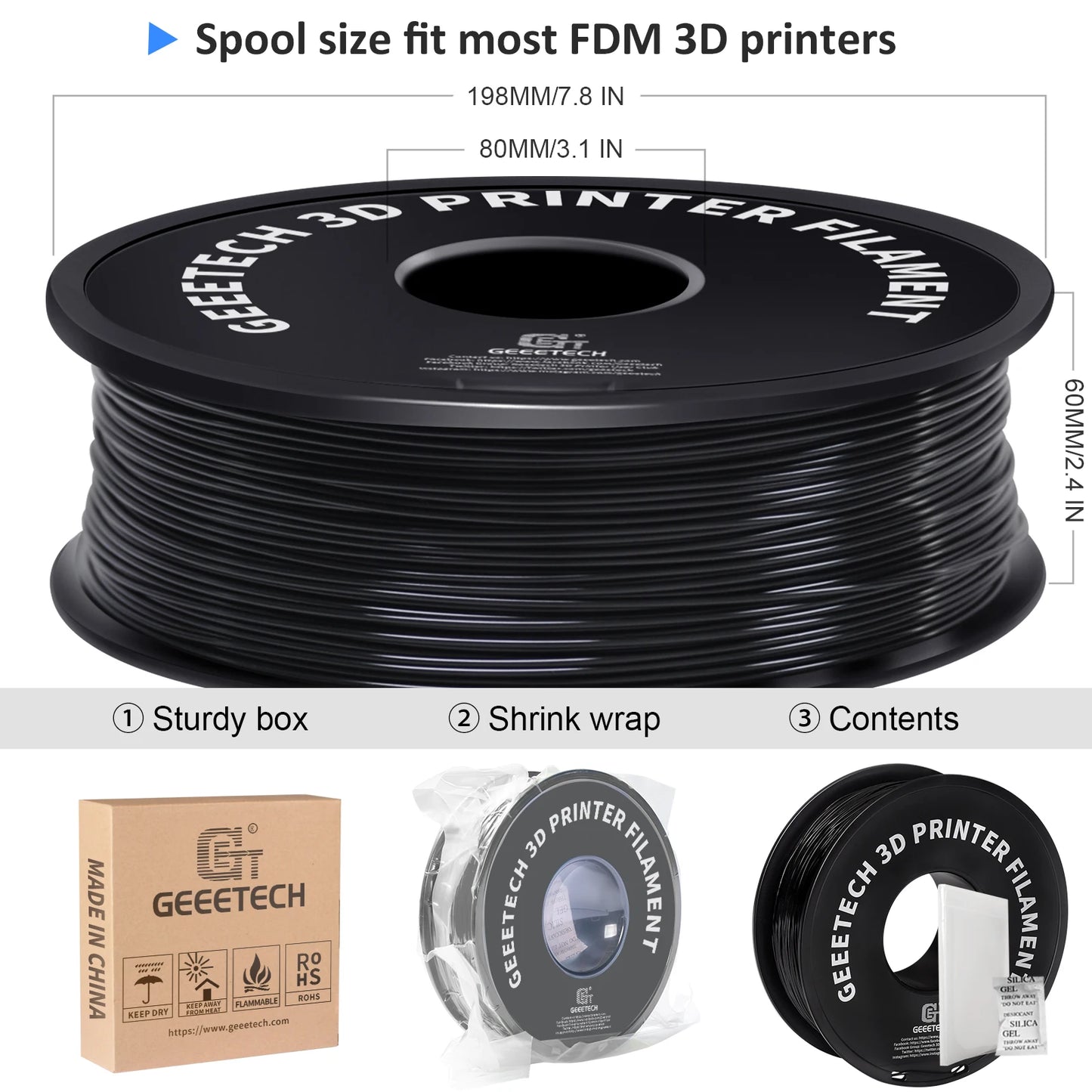Geeetech TPU 3D Printer Filament – 10KG Bulk Pack (10 × 1KG Spools, 1.75mm) – Shore 95A, Flexible & Durable