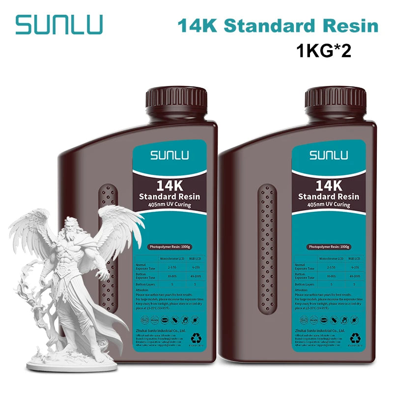 SUNLU 14K Standard Resin 405nm UV for LCD 3D Printers – 2KG Pack (1KG x 2 Bottles)