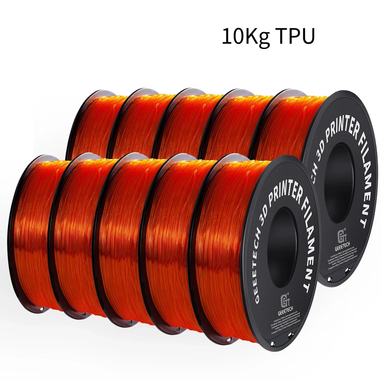 Geeetech TPU 3D Printer Filament – 10KG Bulk Pack (10 × 1KG Spools, 1.75mm) – Shore 95A, Flexible & Durable