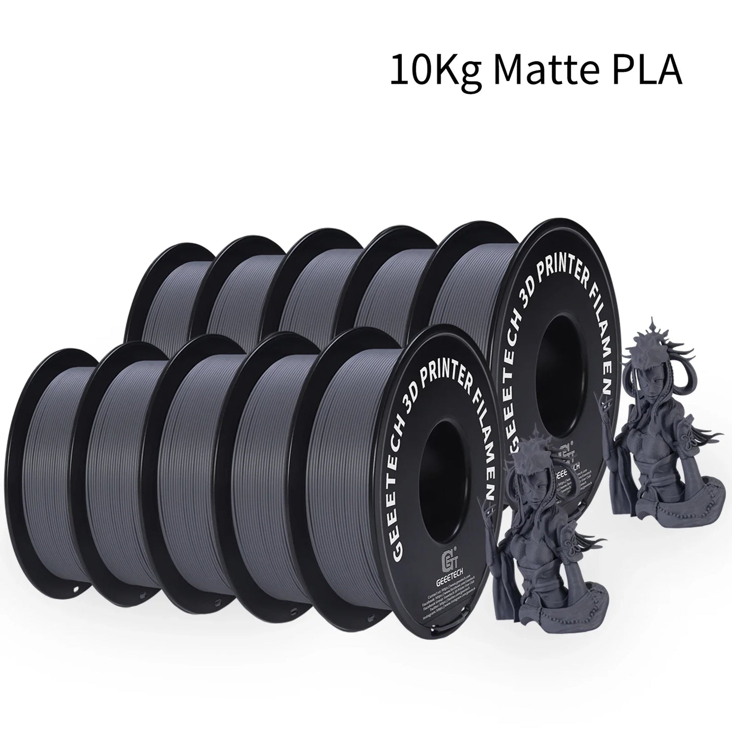 Geeetech Matte PLA Filament – 10KG Bulk Pack (10 × 1KG Spools, 1.75mm) – Smooth, Low-Gloss Finish