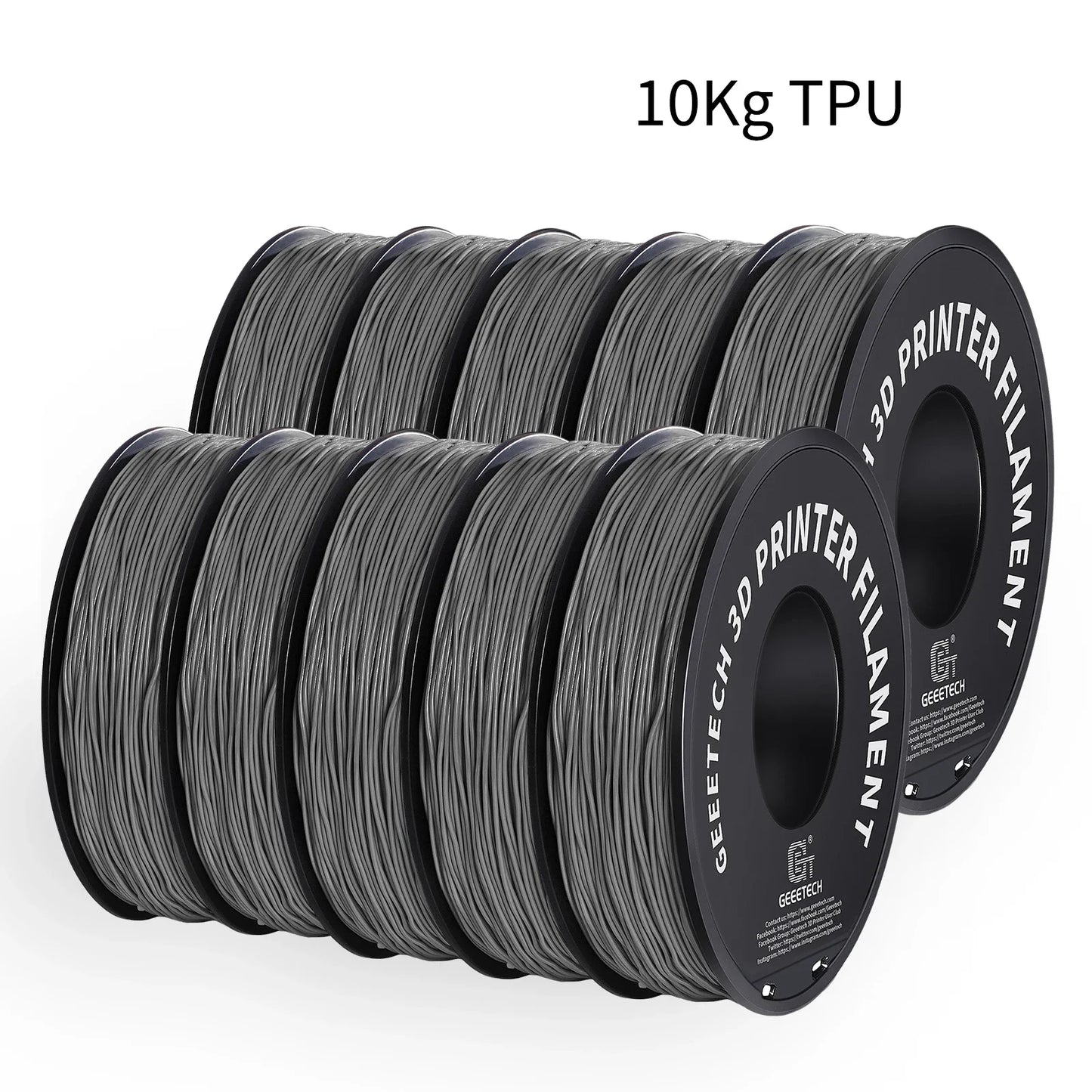 Geeetech TPU 3D Printer Filament – 10KG Bulk Pack (10 × 1KG Spools, 1.75mm) – Shore 95A, Flexible & Durable