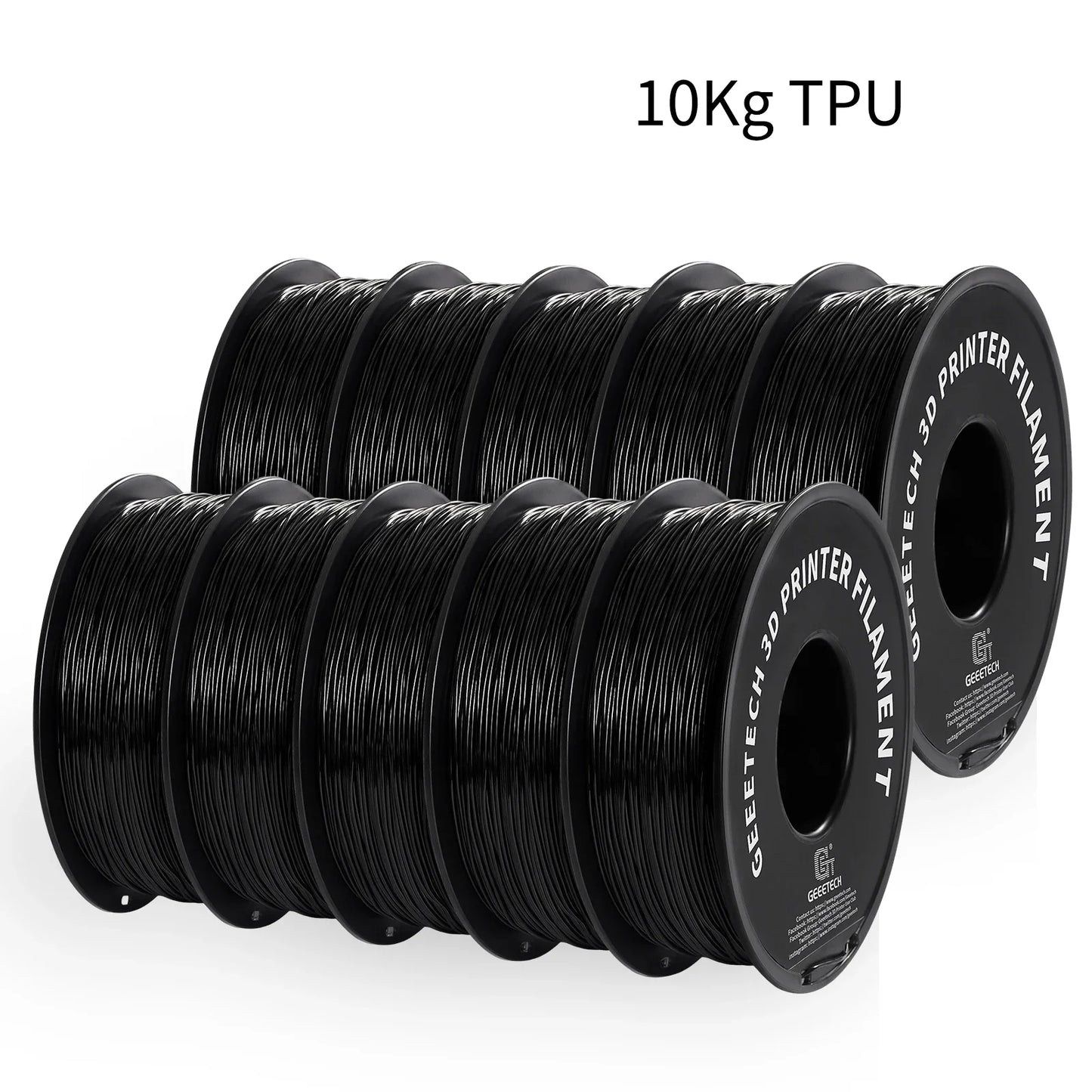 Geeetech TPU 3D Printer Filament – 10KG Bulk Pack (10 × 1KG Spools, 1.75mm) – Shore 95A, Flexible & Durable