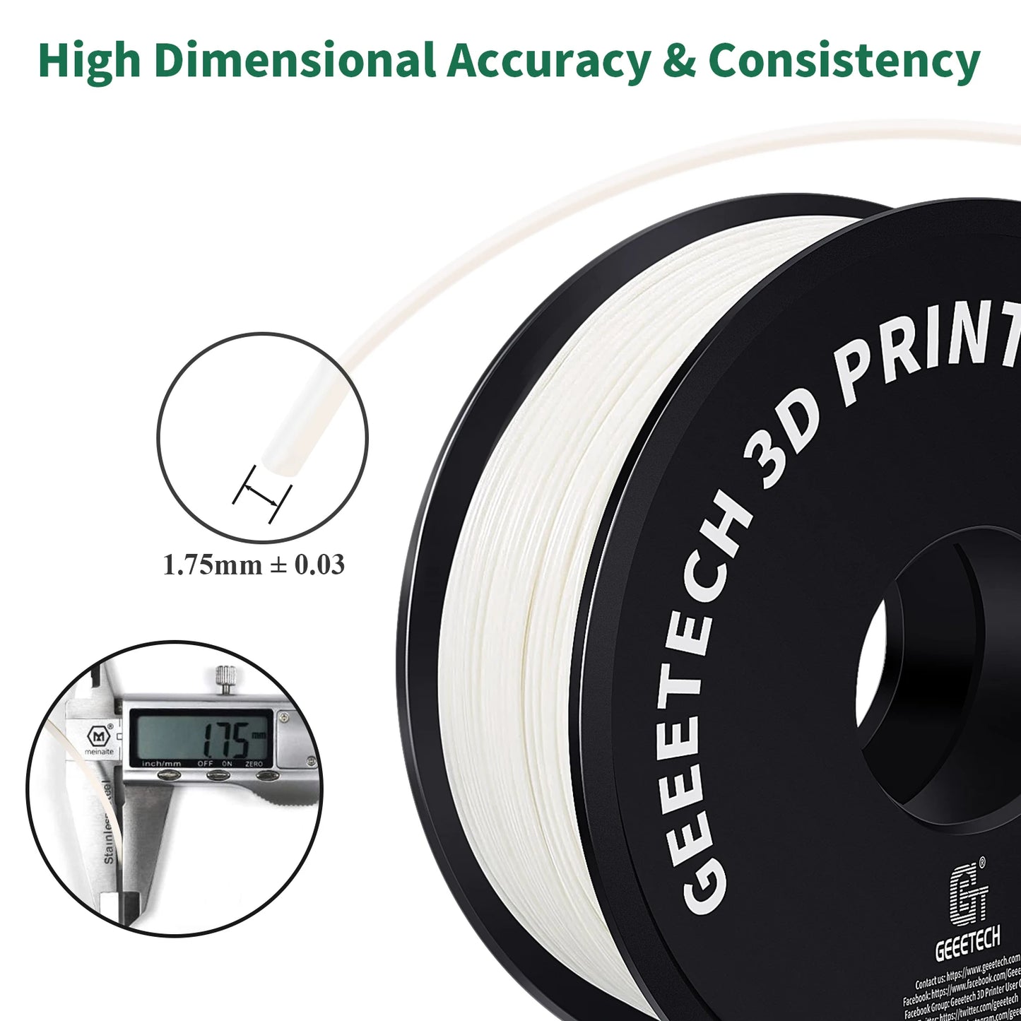 Geeetech ABS Filament – 1.75mm, 1KG (2.2 lbs) Spool – Tangle-Free & Durable