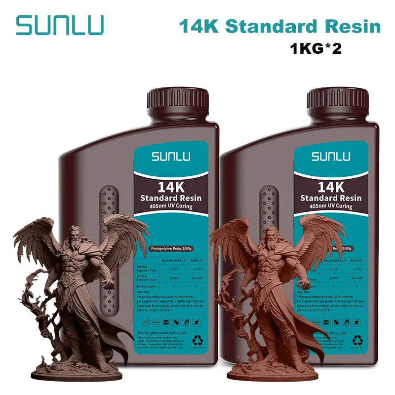 SUNLU 14K Standard Resin 405nm UV for LCD 3D Printers – 2KG Pack (1KG x 2 Bottles)