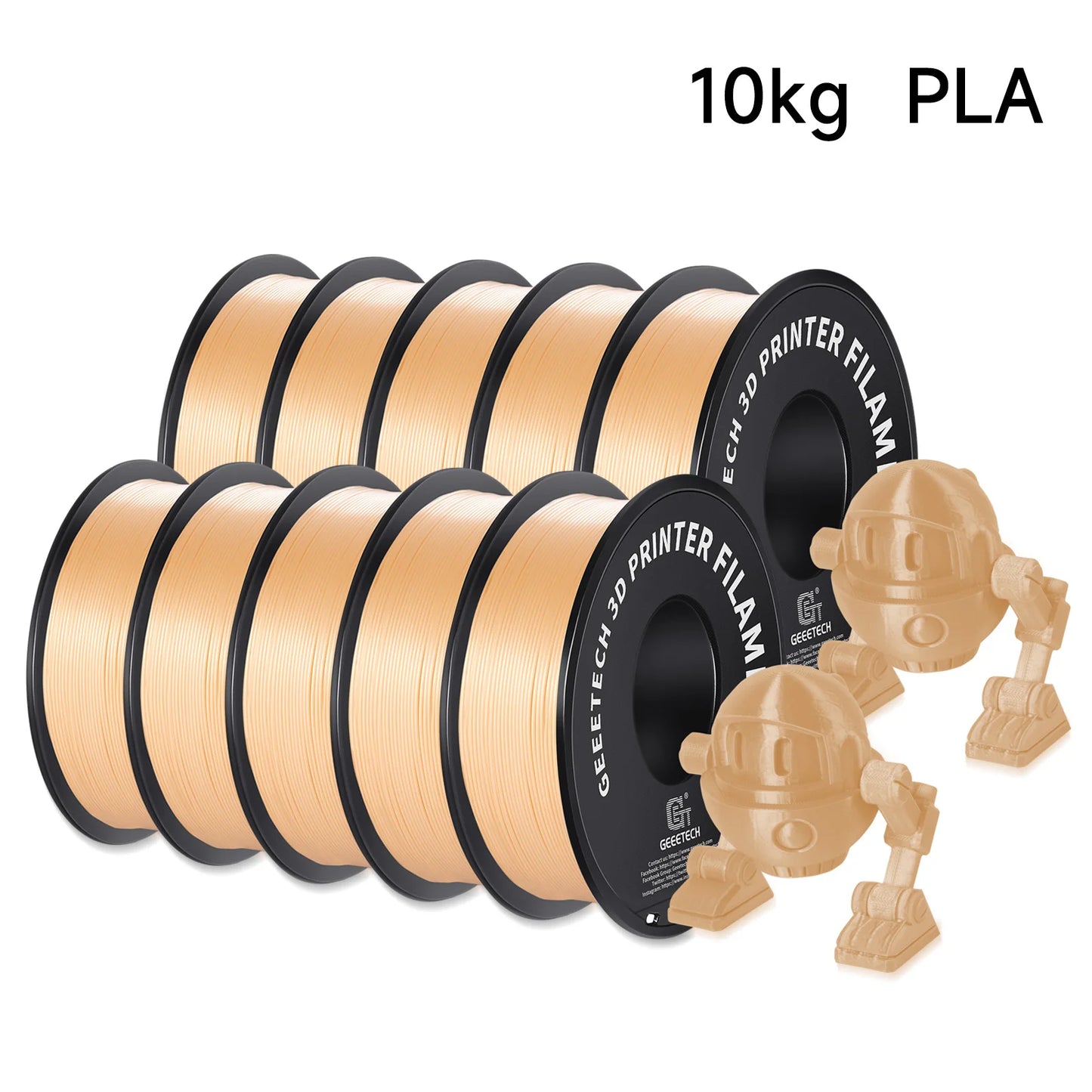 Geeetech Standard PLA Filament – 10KG Bulk Pack (10 × 1KG Spools, 1.75mm) – Tangle-Free, ±0.03mm Accuracy