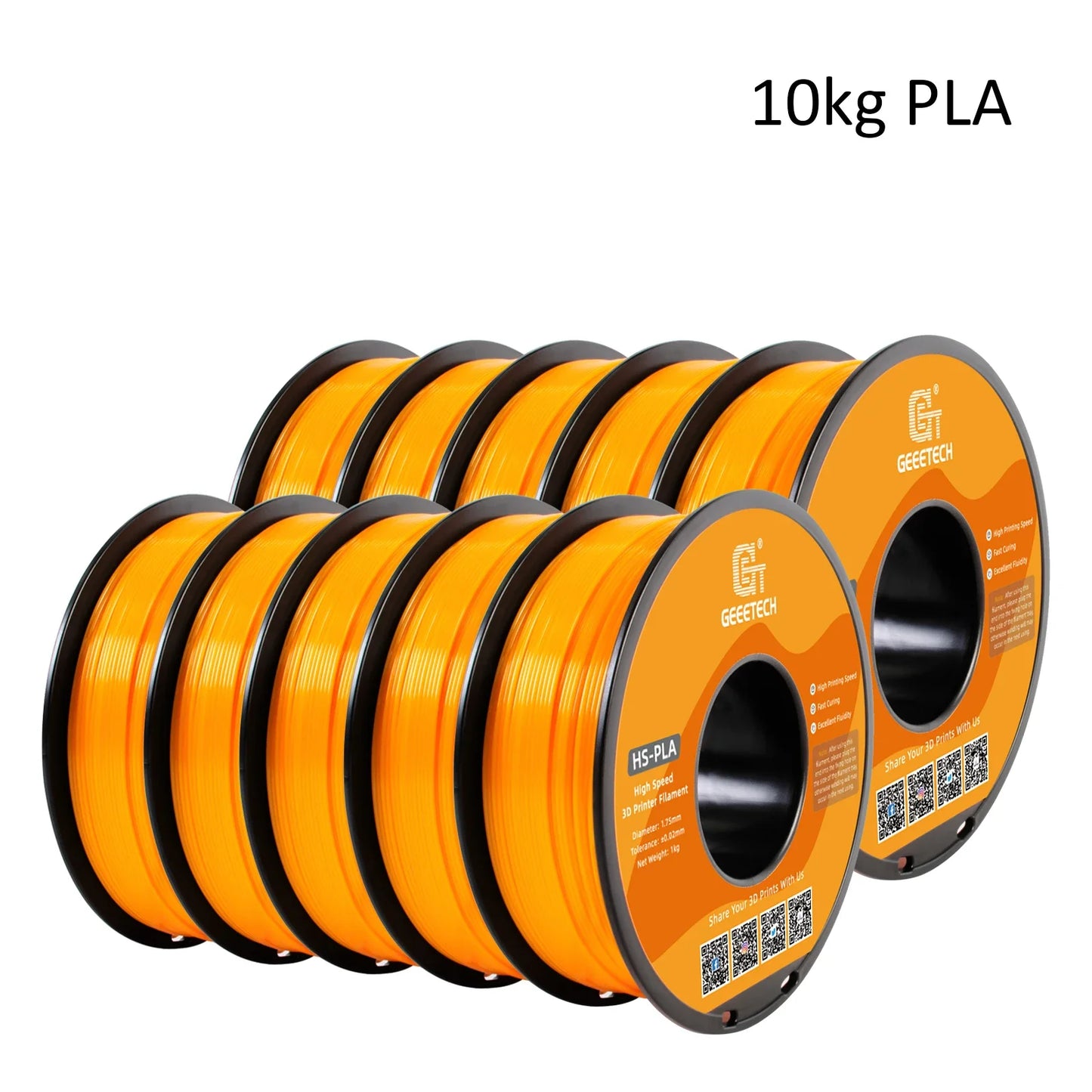 Geeetech High-Speed PLA Filament – 10KG Bulk Pack (10 × 1KG Spools, 1.75mm) – Fast Curing & Smooth Printing