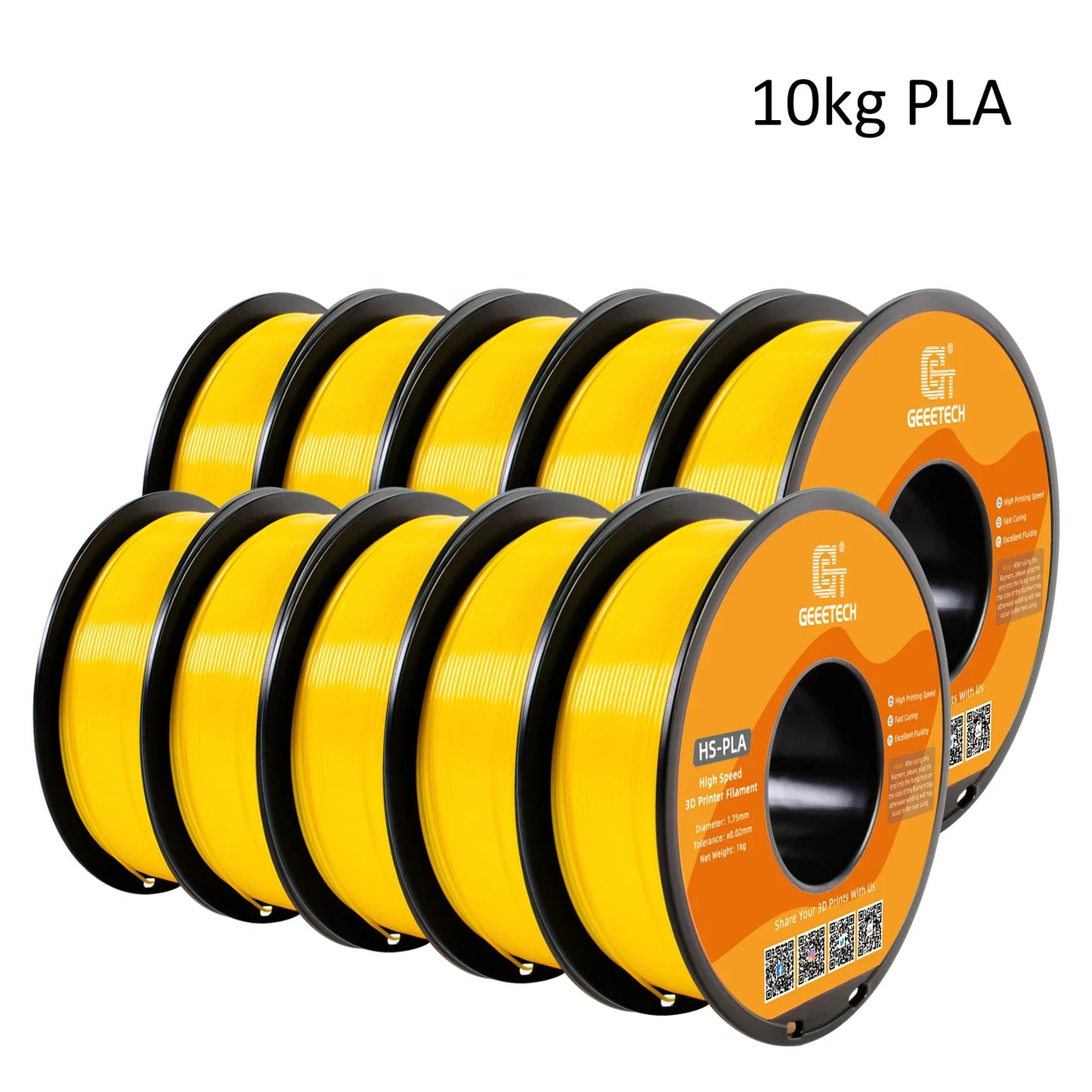 Geeetech High-Speed PLA Filament – 10KG Bulk Pack (10 × 1KG Spools, 1.75mm) – Fast Curing & Smooth Printing