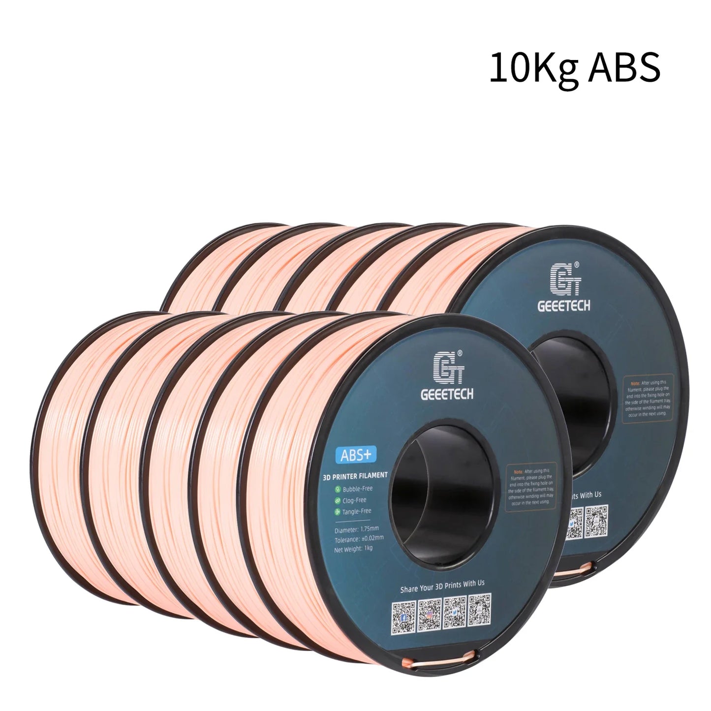 Geeetech ABS+ Filament – 10KG Bulk Pack (10 × 1KG Spools, 1.75mm) – Durable & Tangle-Free for Strong Prints