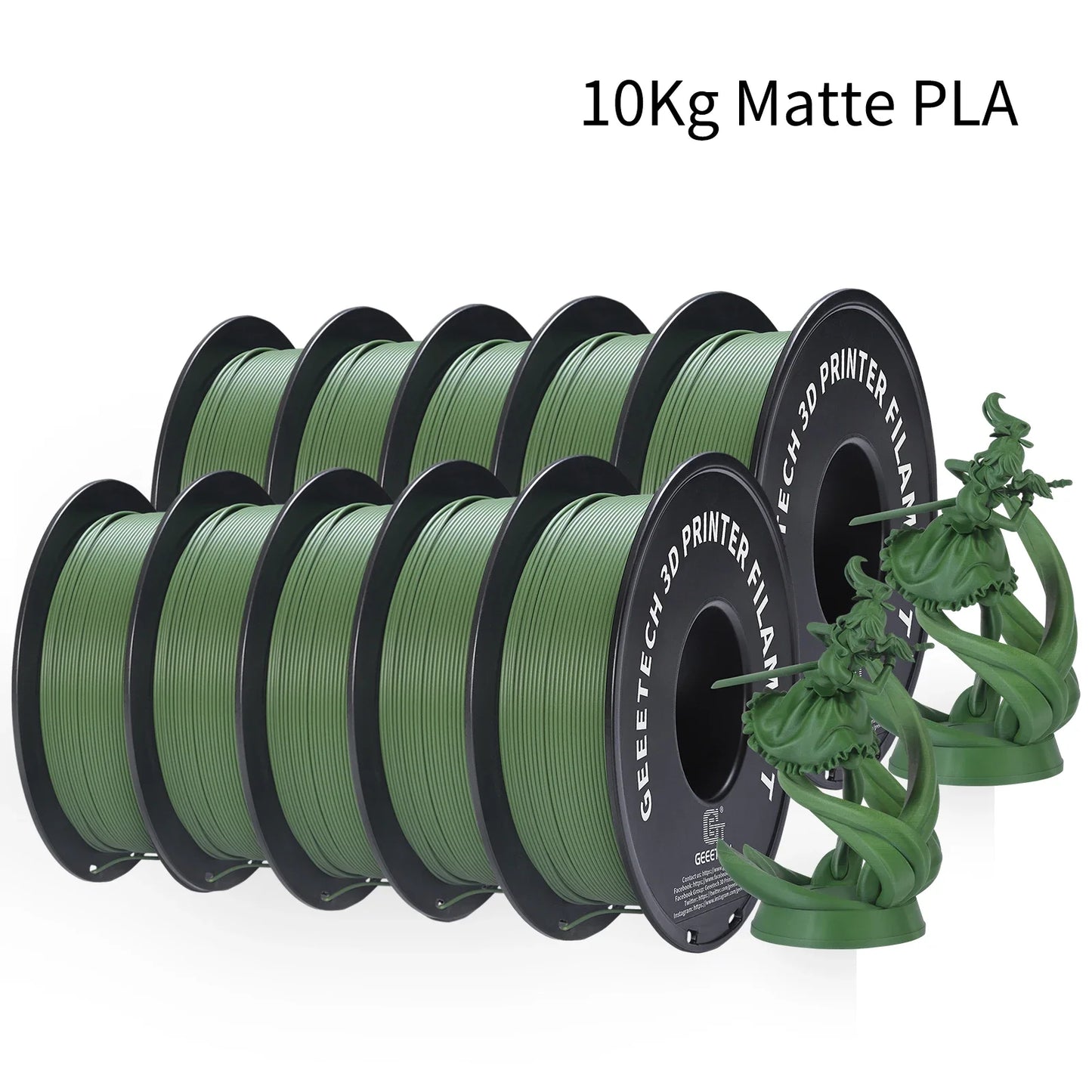 Geeetech Matte PLA Filament – 10KG Bulk Pack (10 × 1KG Spools, 1.75mm) – Smooth, Low-Gloss Finish