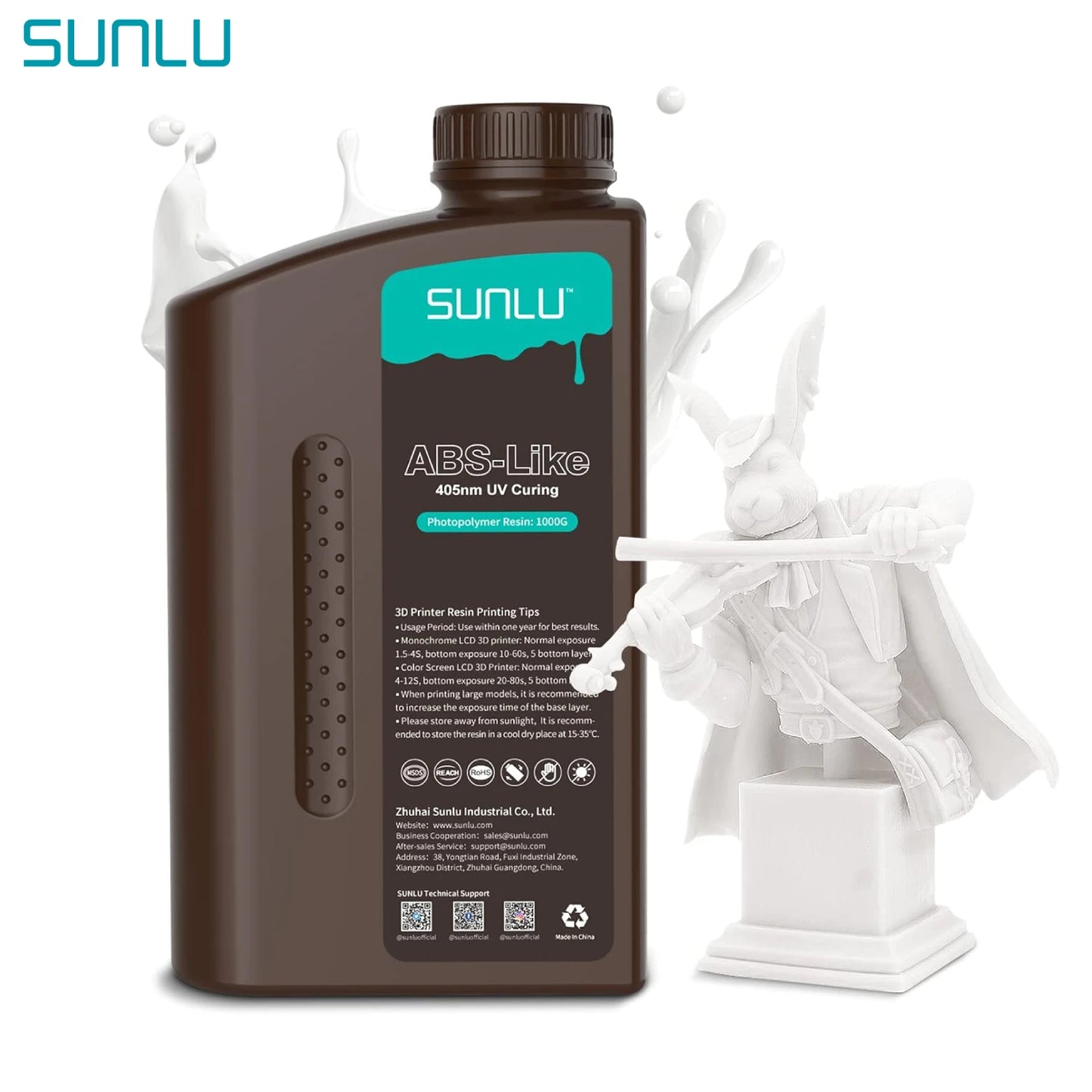 SUNLU ABS-Like UV Resin 1KG – Low Odor, High Strength, Smooth Surface (405nm)