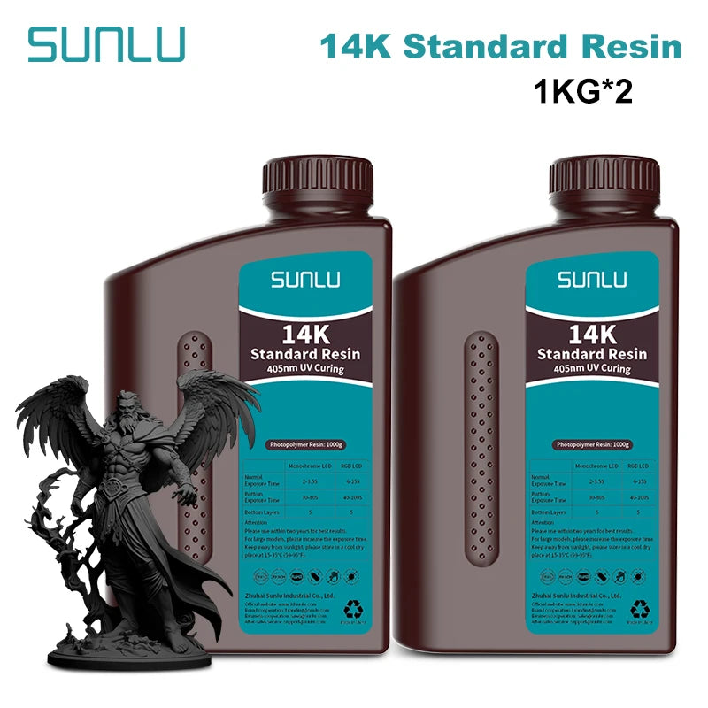 SUNLU 14K Standard Resin 405nm UV for LCD 3D Printers – 2KG Pack (1KG x 2 Bottles)