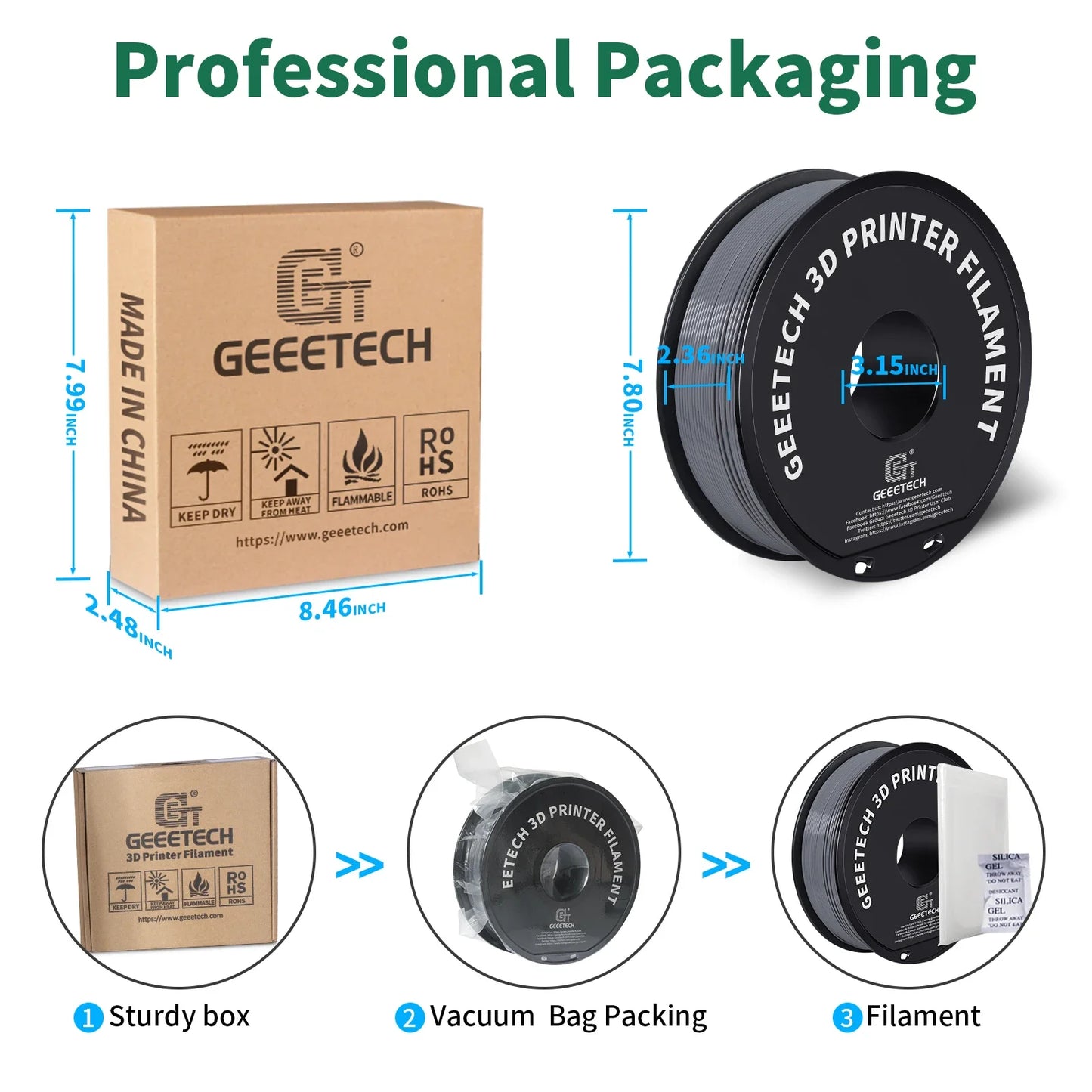 Geeetech ABS+ Filament – 10KG Bulk Pack (10 × 1KG Spools, 1.75mm) – Durable & Tangle-Free for Strong Prints
