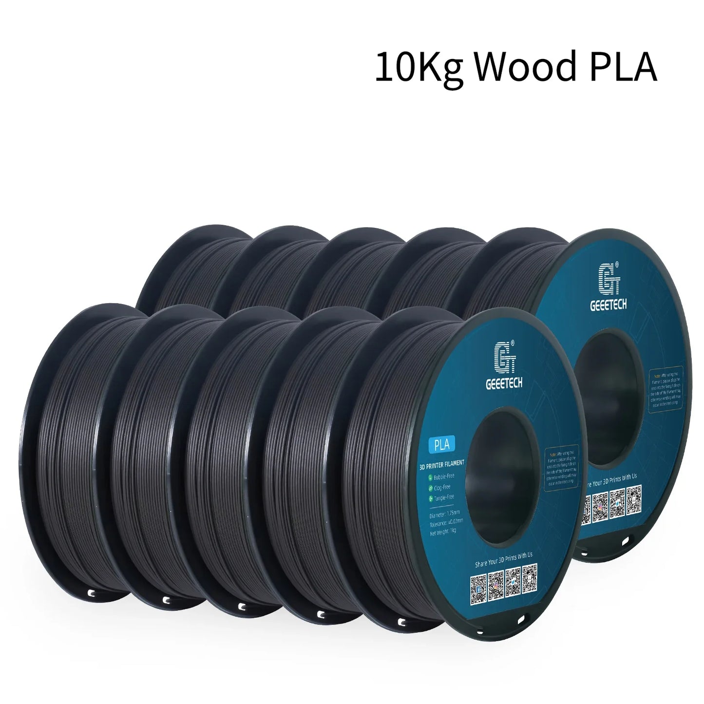 Geeetech Wood PLA Filament – 10KG Bulk Pack (10 × 1KG Spools, 1.75mm) – Natural Wood Texture for Realistic Prints