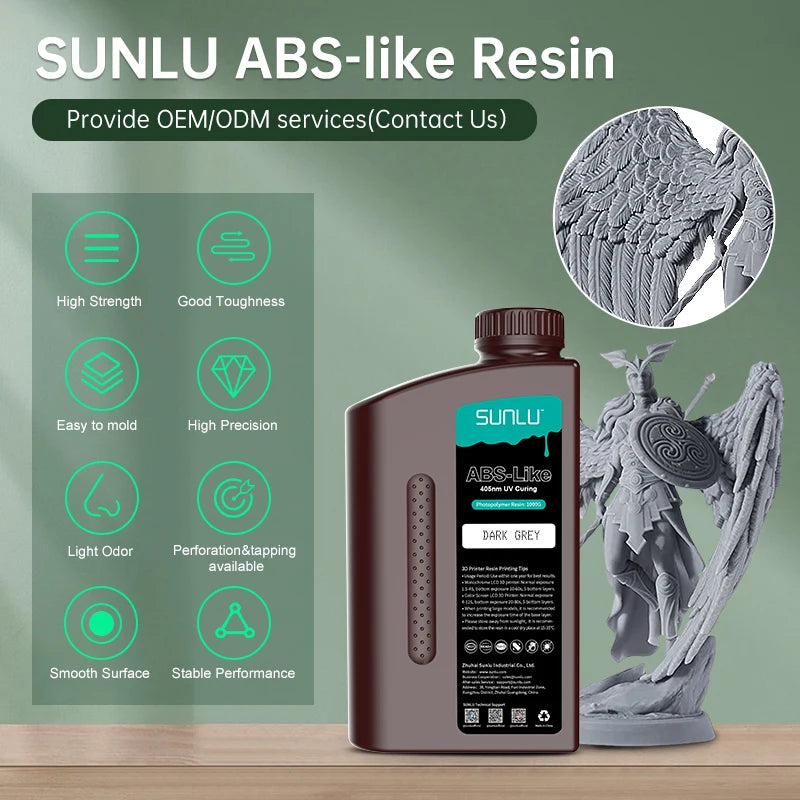 SUNLU ABS-Like UV Resin 1KG – Low Odor, High Strength, Smooth Surface (405nm)