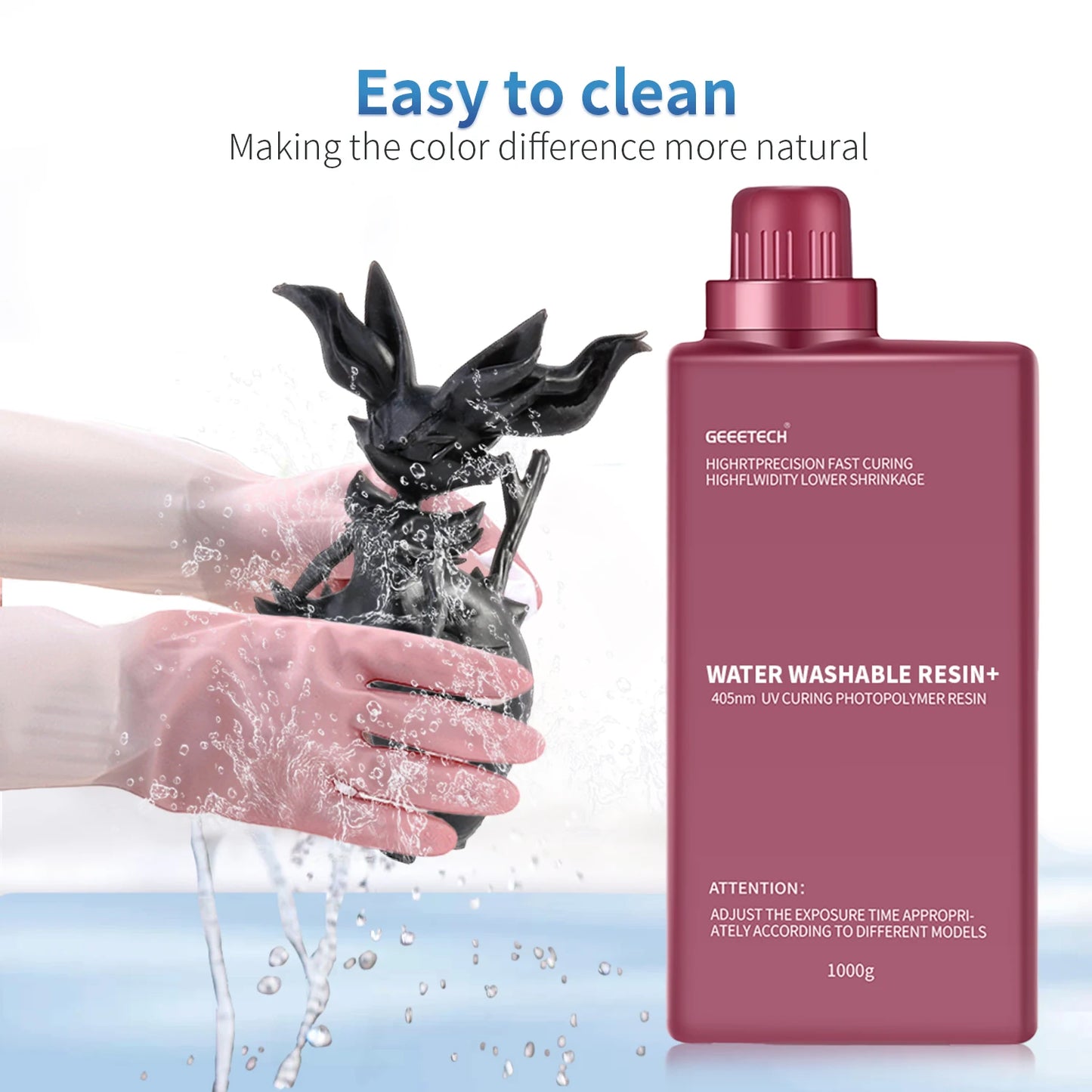 Geeetech Water Washable Resin – 405nm Low Odor, High Precision, Fast Curing for LCD 3D Printers (1KG)
