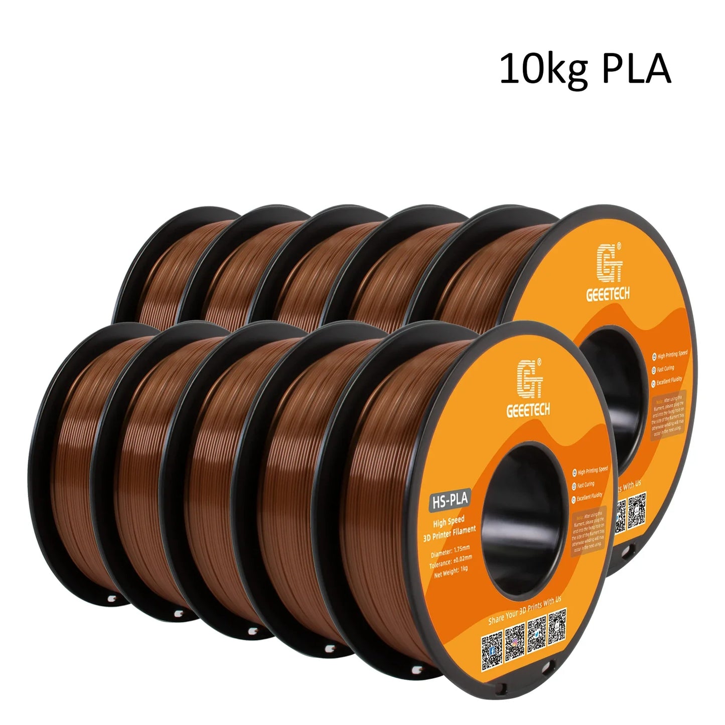 Geeetech High-Speed PLA Filament – 10KG Bulk Pack (10 × 1KG Spools, 1.75mm) – Fast Curing & Smooth Printing