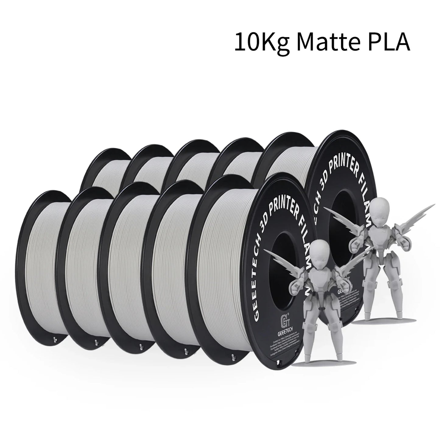 Geeetech Matte PLA Filament – 10KG Bulk Pack (10 × 1KG Spools, 1.75mm) – Smooth, Low-Gloss Finish