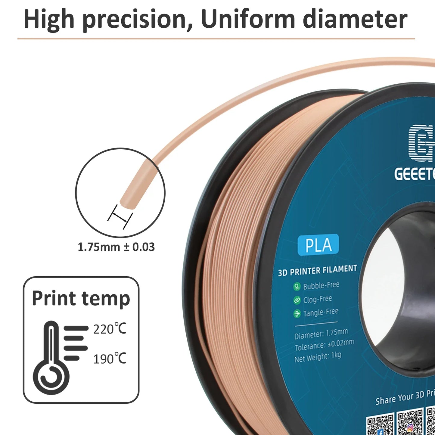 Geeetech Matte PLA Filament – 10KG Bulk Pack (10 × 1KG Spools, 1.75mm) – Smooth, Low-Gloss Finish