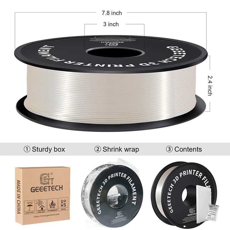 Geeetech Silk PLA Filament – 1.75mm, 1KG (2.2 lbs) Spool – Glossy Finish