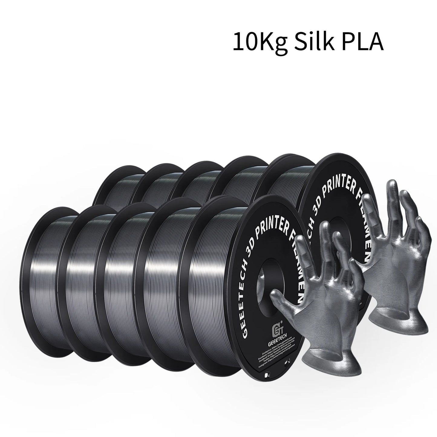 Geeetech Silk PLA Filament – 10KG Bulk Pack (10 × 1KG Spools, 1.75mm) – Glossy Finish for Decorative Prints