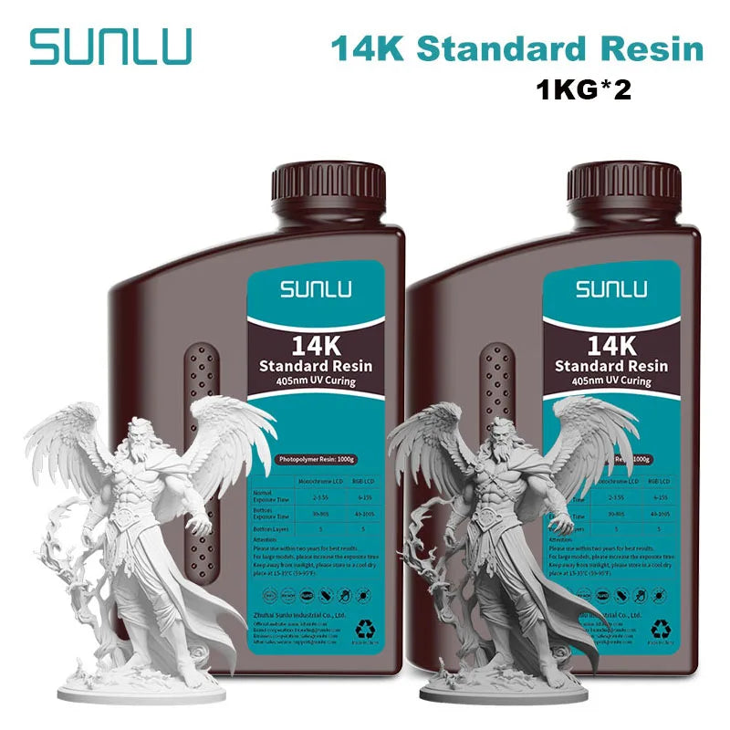 SUNLU 14K Standard Resin 405nm UV for LCD 3D Printers – 2KG Pack (1KG x 2 Bottles)