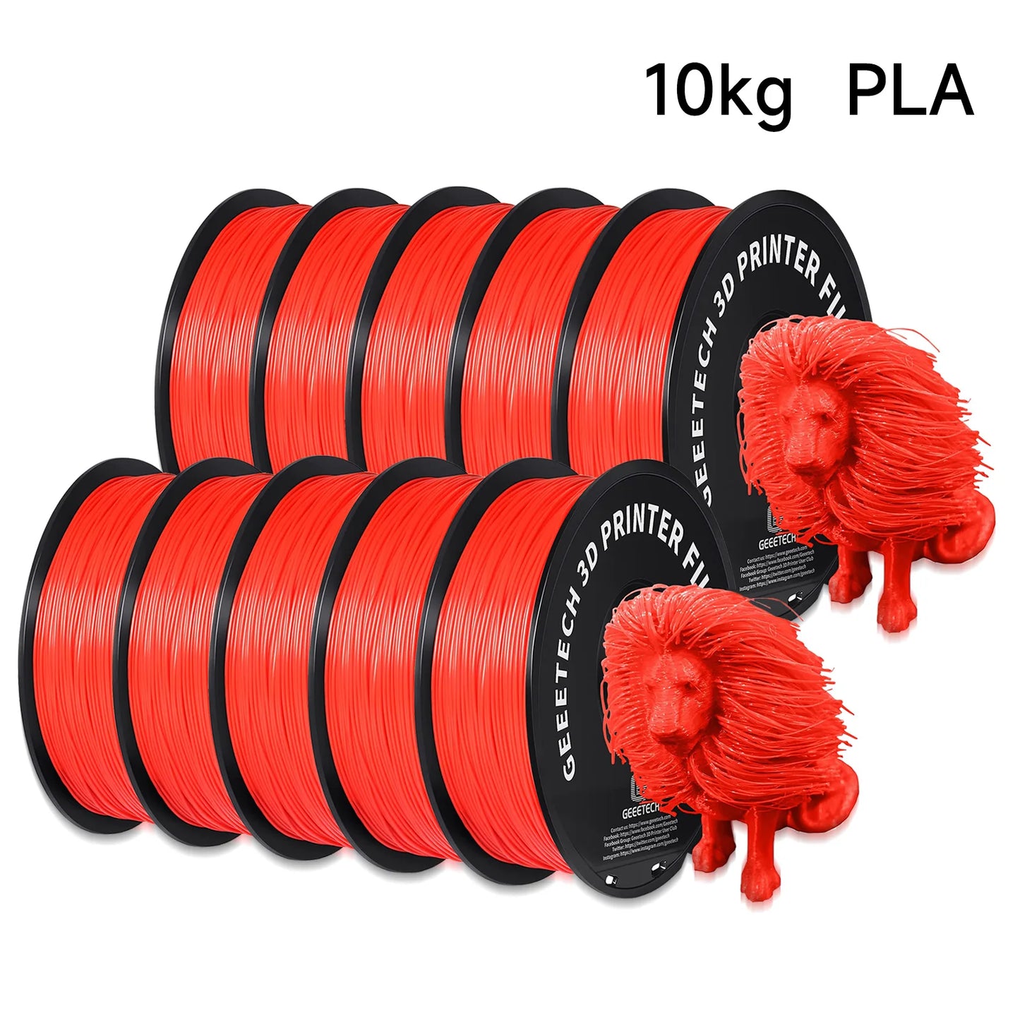 Geeetech Standard PLA Filament – 10KG Bulk Pack (10 × 1KG Spools, 1.75mm) – Tangle-Free, ±0.03mm Accuracy