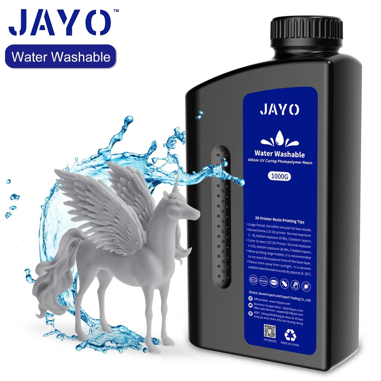 JAYO ABS-Like Standard 3D Printer Resin – 1KG – 395-405nm UV – Water Washable – High Precision & Fast Curing