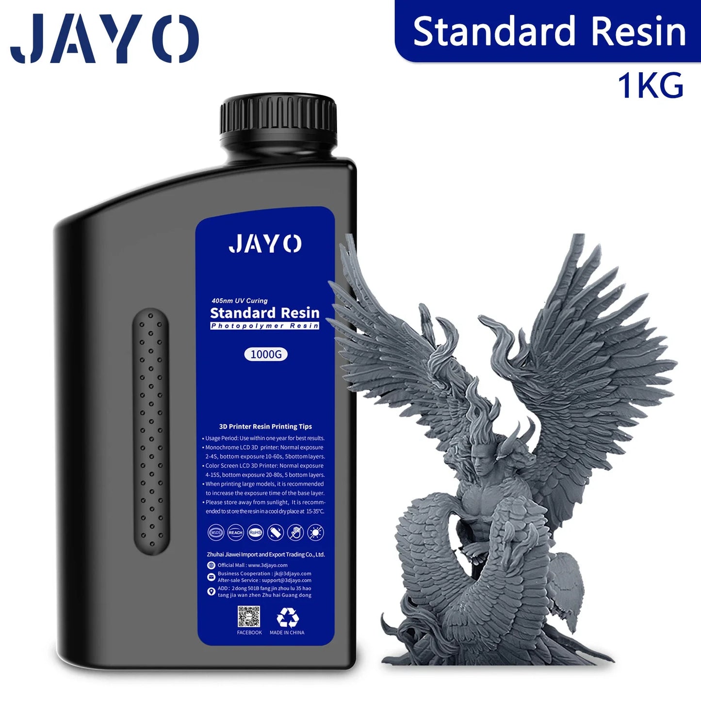 JAYO ABS-Like Standard 3D Printer Resin – 1KG – 395-405nm UV – Water Washable – High Precision & Fast Curing