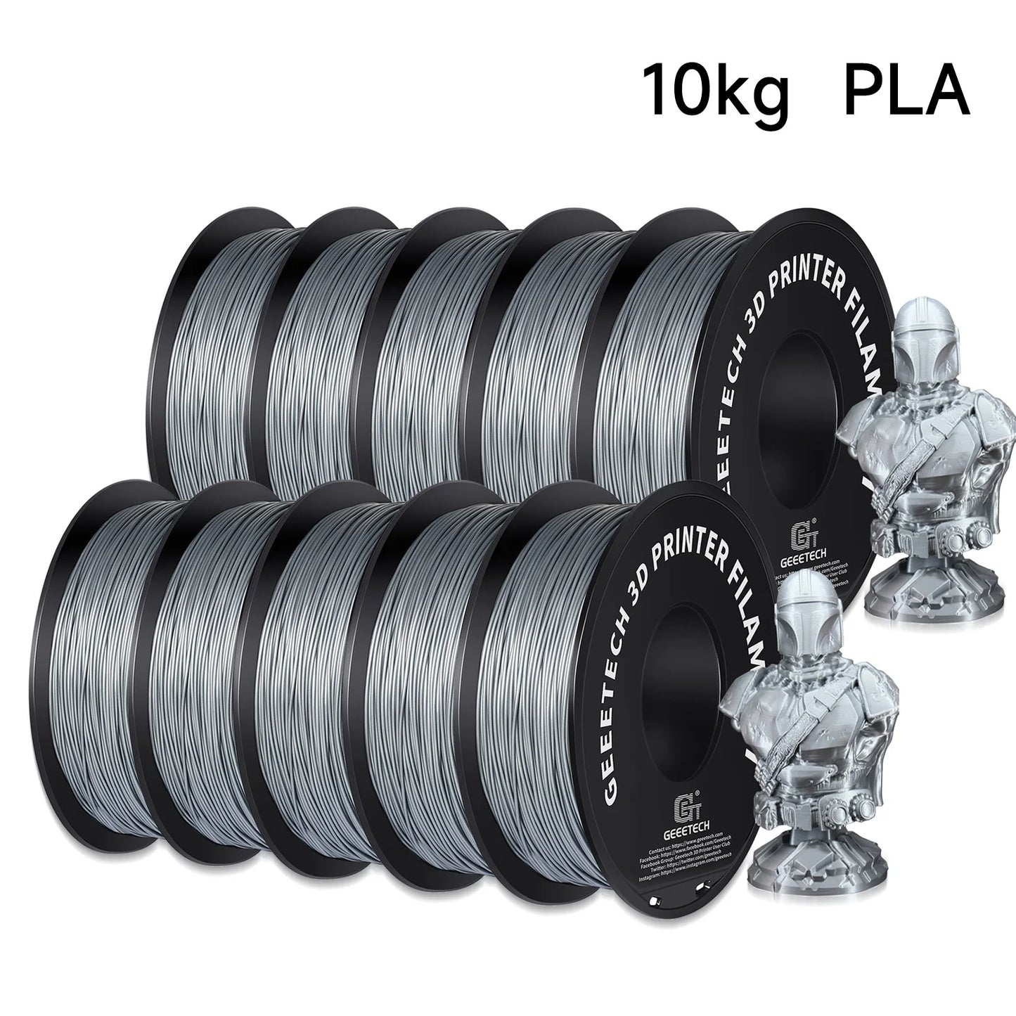 Geeetech Standard PLA Filament – 10KG Bulk Pack (10 × 1KG Spools, 1.75mm) – Tangle-Free, ±0.03mm Accuracy