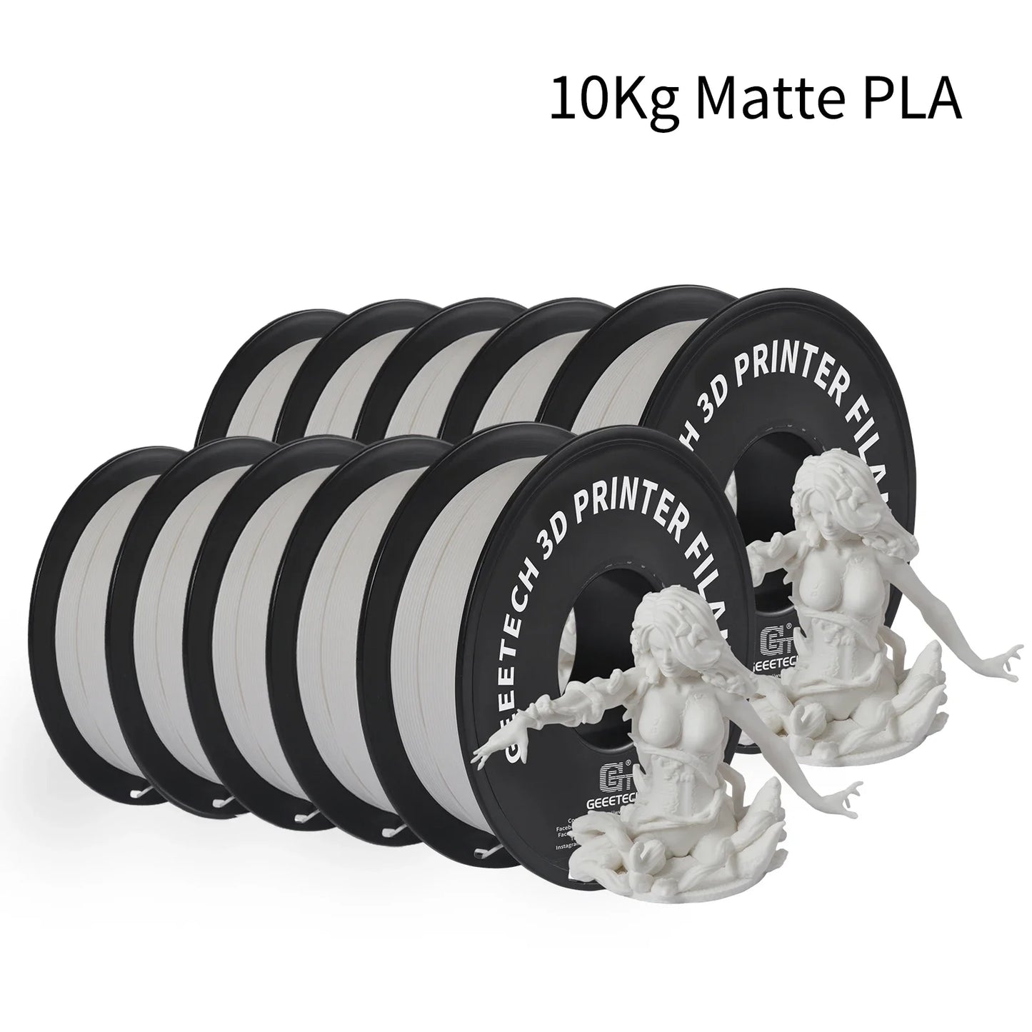 Geeetech Matte PLA Filament – 10KG Bulk Pack (10 × 1KG Spools, 1.75mm) – Smooth, Low-Gloss Finish